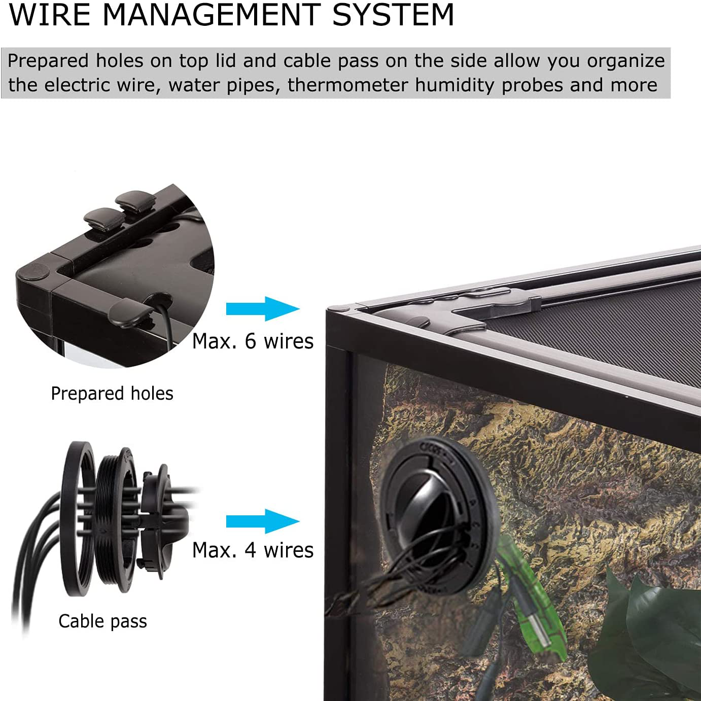WACOOL Vertical Reptile Terrarium 48 Gallon, Front Opening Glass Reptile Cage 18" X 18"X 36" for Chameleon Iguana, 3-In-1 Side Design(Glass or Mesh+Glass), Bio Deep Base 10" Habitat Tank Animals & Pet Supplies > Pet Supplies > Reptile & Amphibian Supplies > Reptile & Amphibian Habitats WACOOL