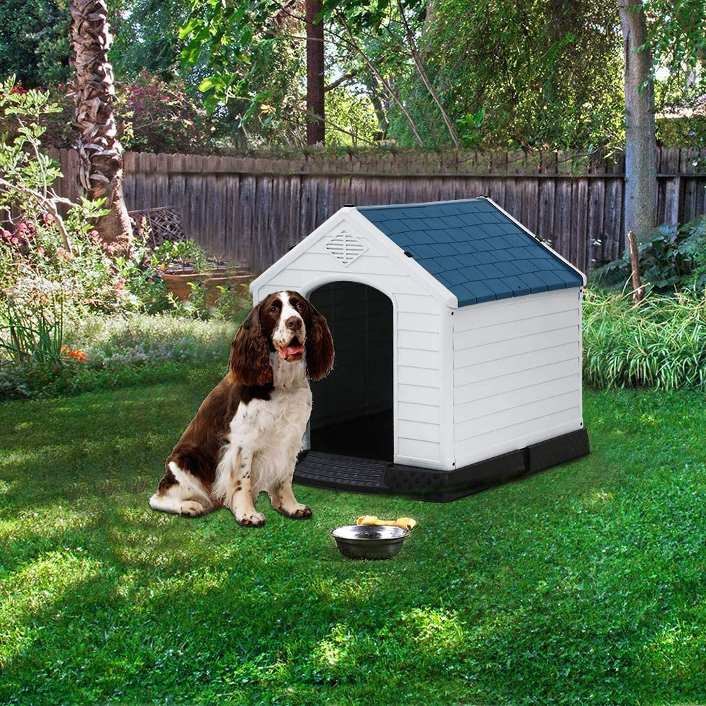 Dkeli, White Large Dog House Indoor Outdoor Waterproof Ventilate Plastic Dog House Pet Shelter Crate Kennel with Air Vents and Elevated Floor for Small Medium Large Dogs, Easy to Assemble Animals & Pet Supplies > Pet Supplies > Dog Supplies > Dog Houses Dkeli