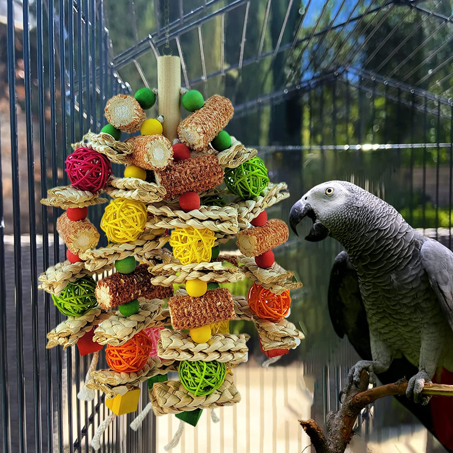 RF-X Parrot Toys, Natural Corn Cob Chewing Bird Toys, Macaws, African Grey Parrots and Various Amazon Parrot Bird Cage Accessories Toys, Love Birds Parrot Cage Toys (6 String Design) Animals & Pet Supplies > Pet Supplies > Bird Supplies > Bird Toys RF-X