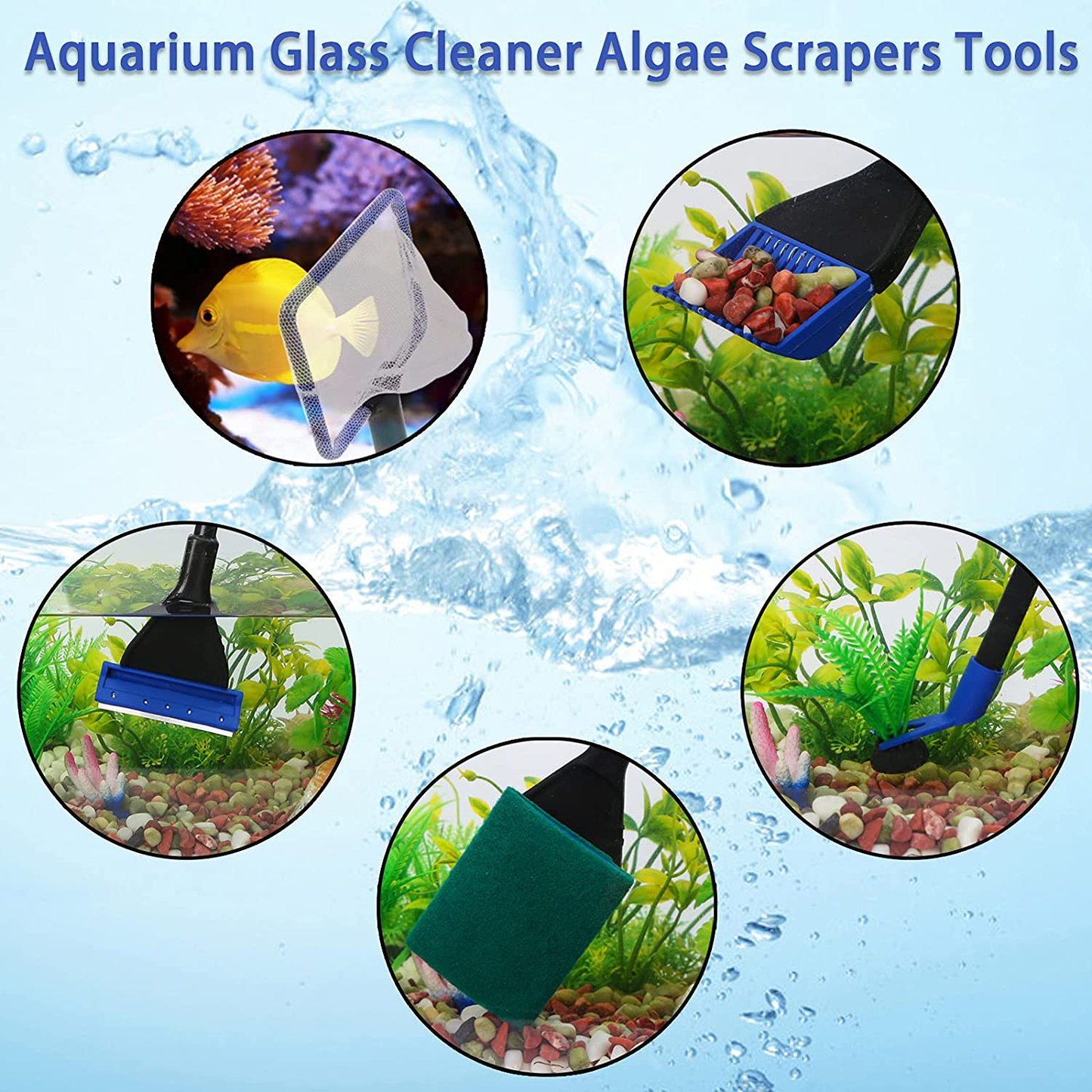 Fish Tank Cleaning Tools, Aquarium Gravel Cleaner Siphon Fish Tank Vacuum Cleaner, Algae Scrapers Set 5 in 1 Fish Tank Gravel Cleaner, Siphon Vacuum for Water Changing and Sand Cleaner (20-65 Gal) Animals & Pet Supplies > Pet Supplies > Fish Supplies > Aquarium Cleaning Supplies Llglmypet