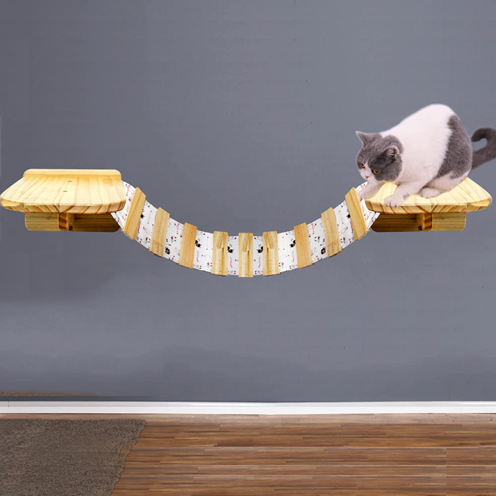Midube Cat Bridge Climbing Ladder Wooden Shelf Board Handcrafted Springboard Climbing Frame with Cloth Combination Wall-Mounted Steps & Bed Wood Jumping Platform for Cats Perch to Play Furniture Set Animals & Pet Supplies > Pet Supplies > Cat Supplies > Cat Furniture MiDube