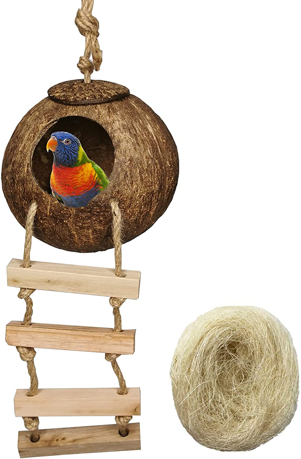 Hanging Bird House with Ladder Natural Coconut Fiber Shell Bird