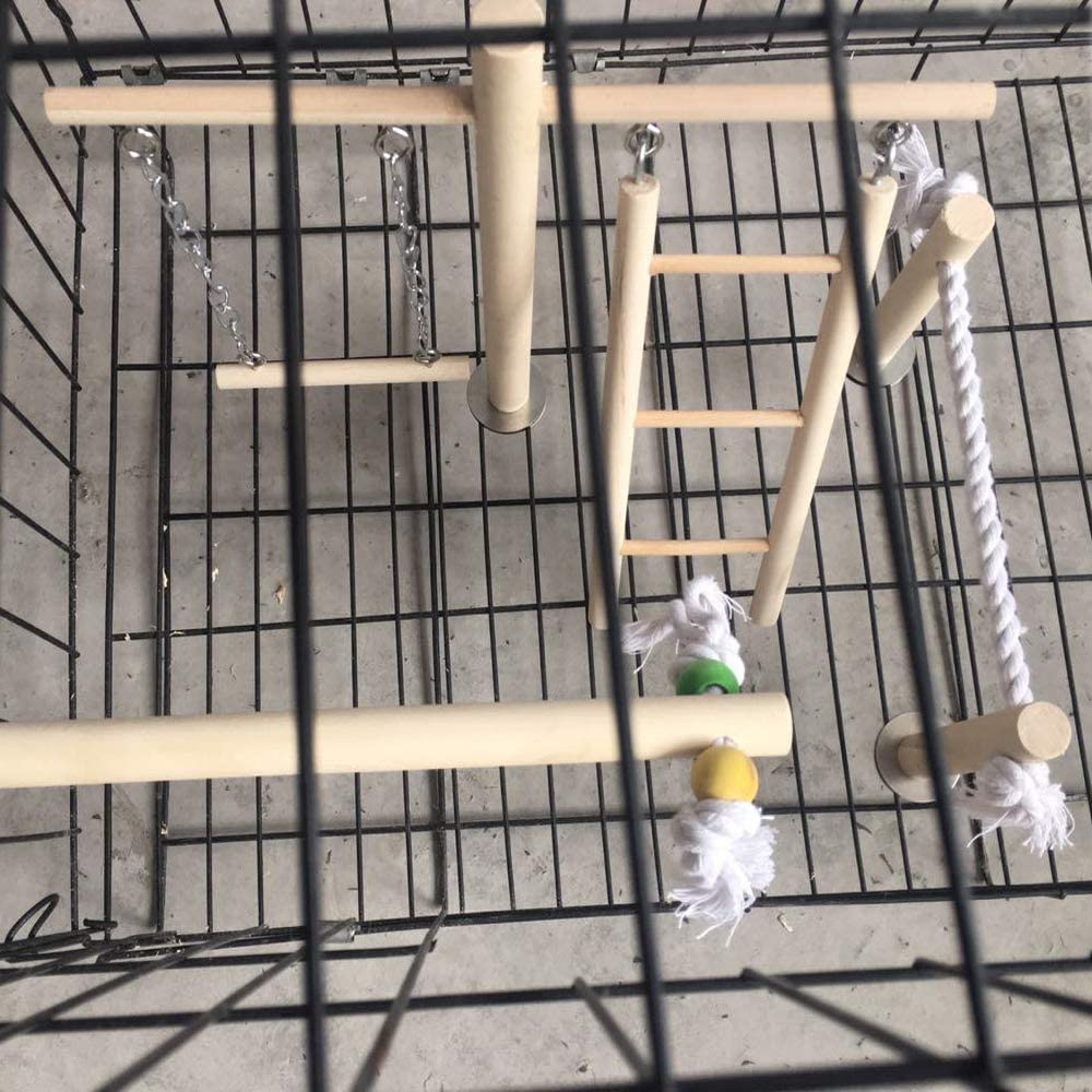 PINVNBY Parrot Climbing Ladder Swing Toy Natural Wood Bird Cage Play Gyms Playground Stand Rope Perch for Parakeet Cockatiel Conure Love Birds Finch African Grey Macaw Amazon Budgies Animals & Pet Supplies > Pet Supplies > Bird Supplies > Bird Gyms & Playstands PINVNBY