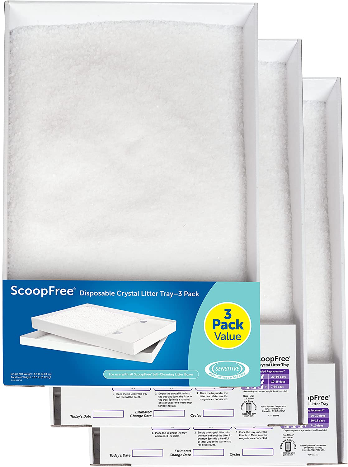 Petsafe Scoopfree Cat Litter Crystal Tray Refills for Scoopfree Self-Cleaning Cat Litter Boxes - 3-Pack - Non-Clumping, Less Mess, Odor Control - Available in Original Blue, Lavender, or Sensitive Animals & Pet Supplies > Pet Supplies > Cat Supplies > Cat Litter PetSafe Sensitive Crystals