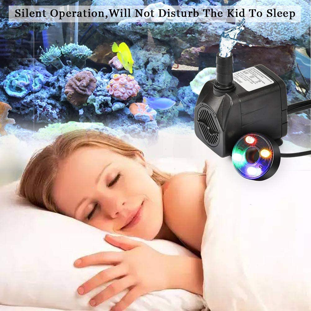 ATPWONZ 10Watt Submersible Water Fountain Pump with LED Light for Water Feature, Aquarium Fish Tanks, Outdoor Pond, Small Pools, Indoor Fountain Pumps, Home Décor Fountain Garden House Water Animals & Pet Supplies > Pet Supplies > Fish Supplies > Aquarium & Pond Tubing ATPWONZ