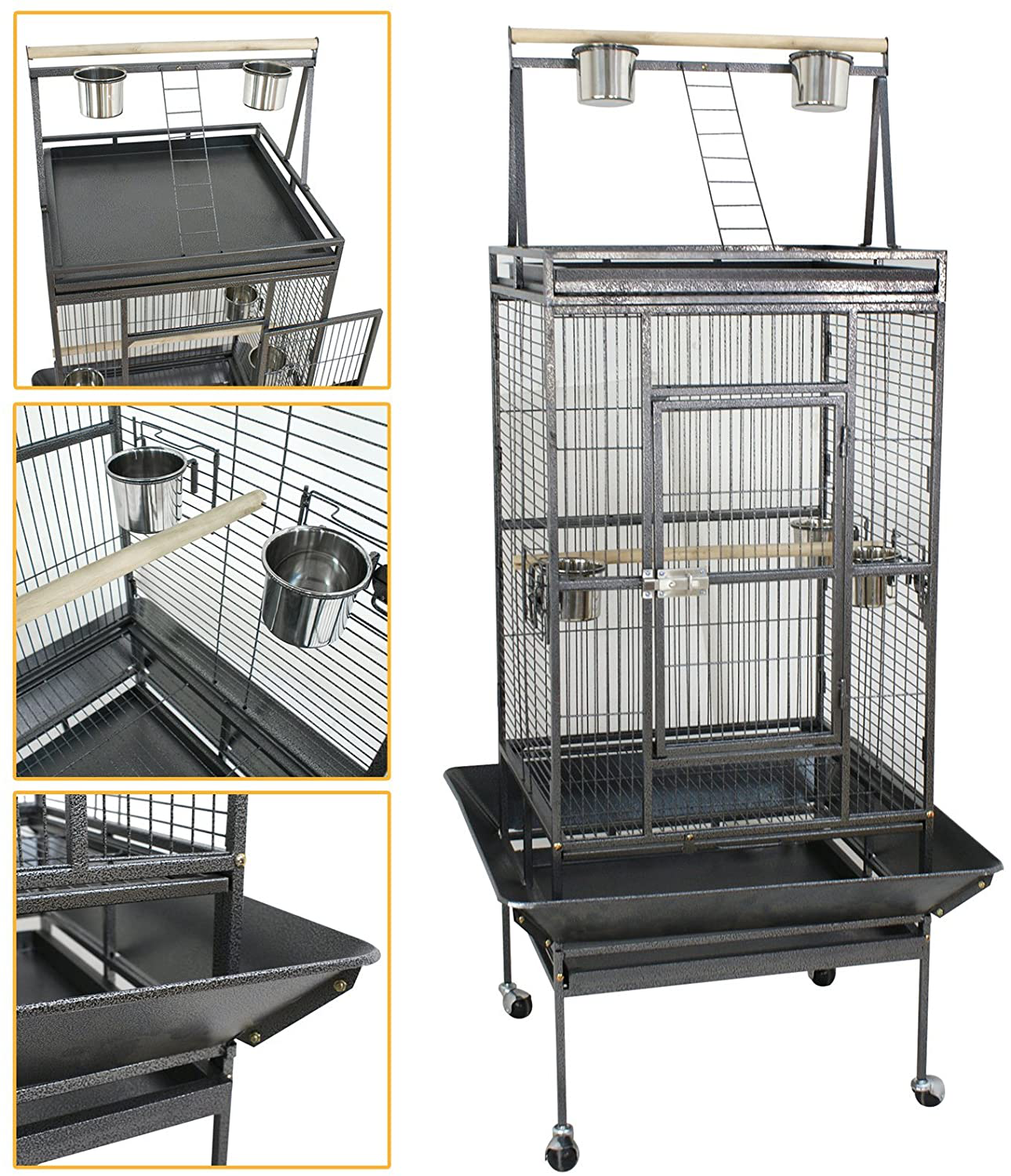 LEMY 61”/68” Iron Play Top Bird Cage Large Pet Cage Birdcage with Stand Chinchilla Macaw Cockatiel Cockatoo Finch Parakeet Pet House (61") Animals & Pet Supplies > Pet Supplies > Bird Supplies > Bird Cages & Stands LEMY 68 inch