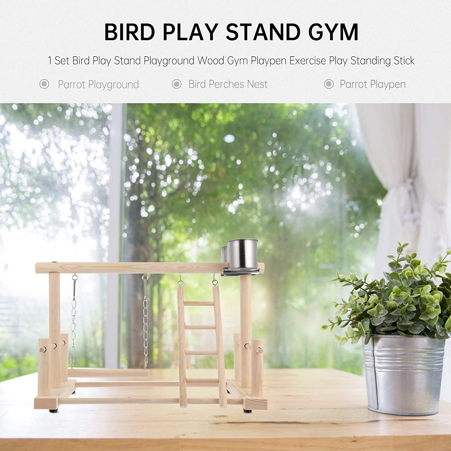 Baluue 1 Set Bird Play Stand Playground Wood Gym Playpen Exercise Play Standing Stick Pet Animals & Pet Supplies > Pet Supplies > Bird Supplies > Bird Gyms & Playstands Baluue