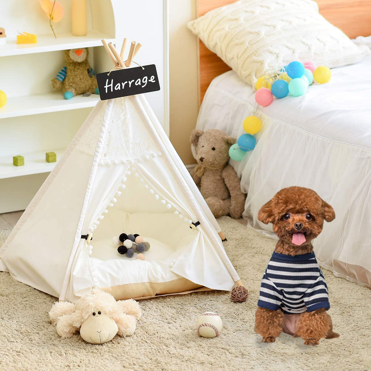 Harrage Folding Indoor Dogs House, Portable Pet Teepee Dog & Cat Tents, 24Inch Small Dog & Cat Cute Puppy House with Cushion Bed Animals & Pet Supplies > Pet Supplies > Dog Supplies > Dog Houses Harrage