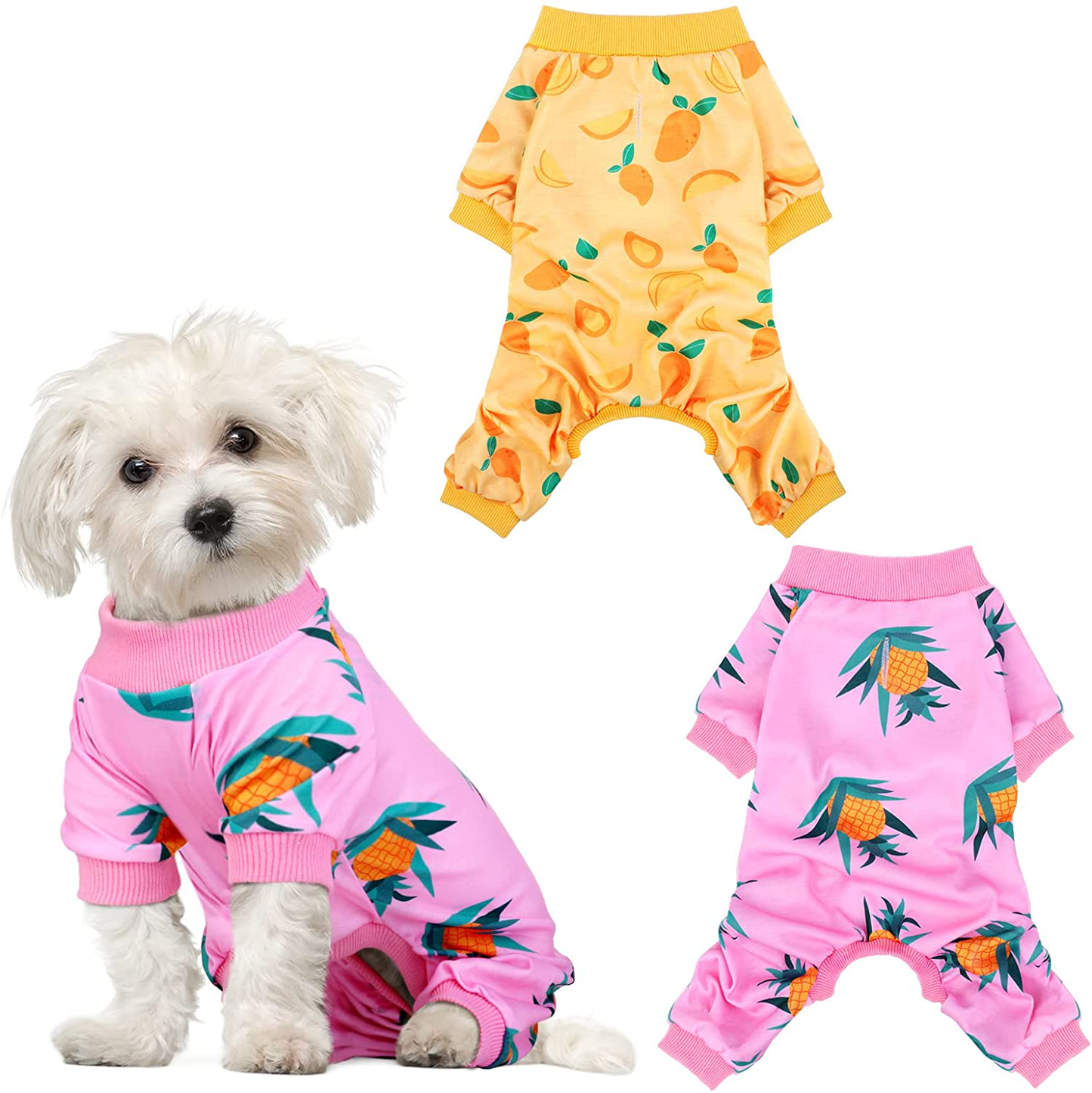 Pedgot 2 Pack Adorable Dog Pajamas Breathable Puppy Jumpsuit Soft Dog Clothes Fashionable Dog Apparel Dog Pjs Animals & Pet Supplies > Pet Supplies > Dog Supplies > Dog Apparel Pedgot Pineapple, Mango Large