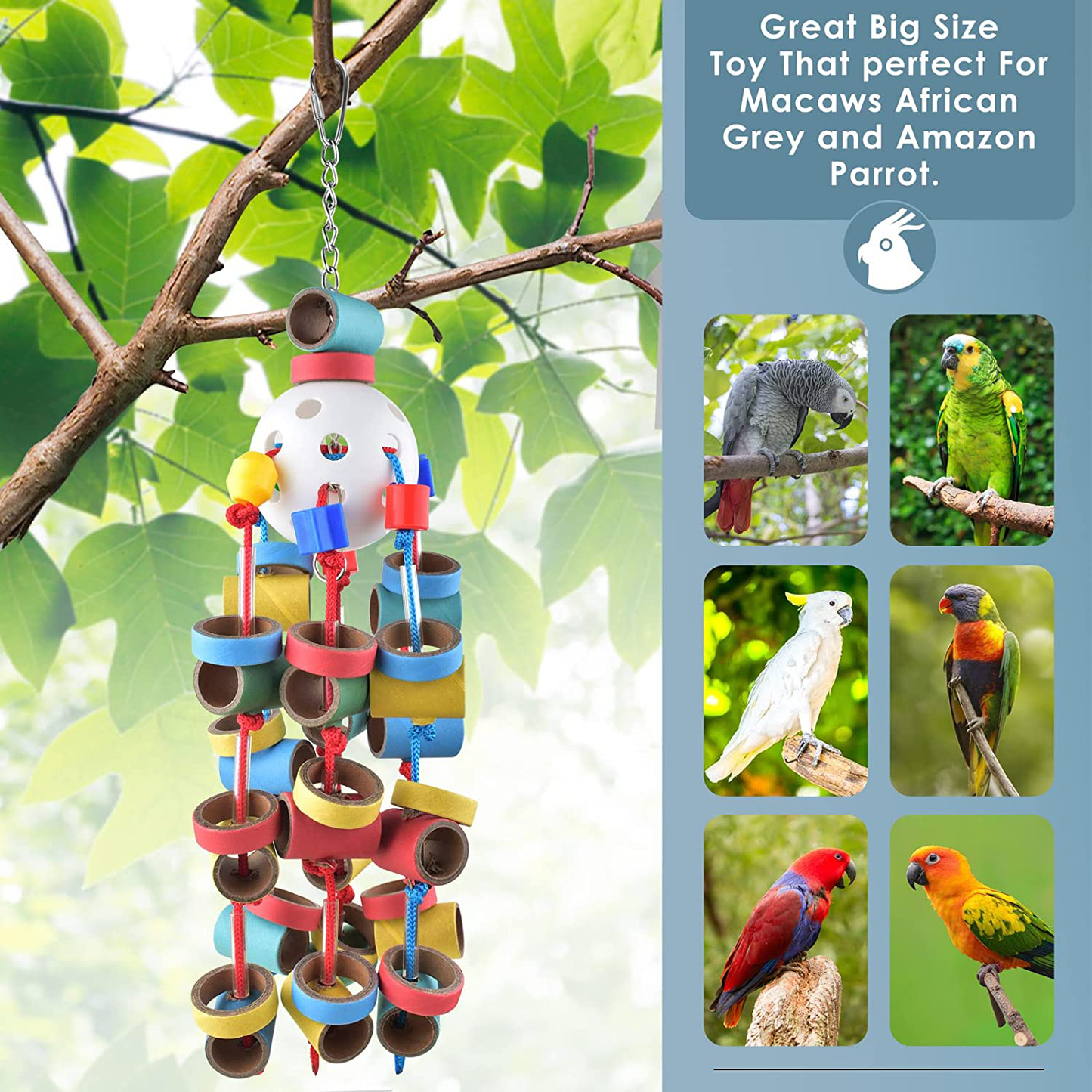 Bissap Bird Toys for Parrots, Bagel Cascade Bird Toy Paper Cardboard Rings Birds Chewing Parrots Toys for Amazons African Greys Eclectus Cockatoos Macaws and Pet Birds Animals & Pet Supplies > Pet Supplies > Bird Supplies > Bird Toys Bissap