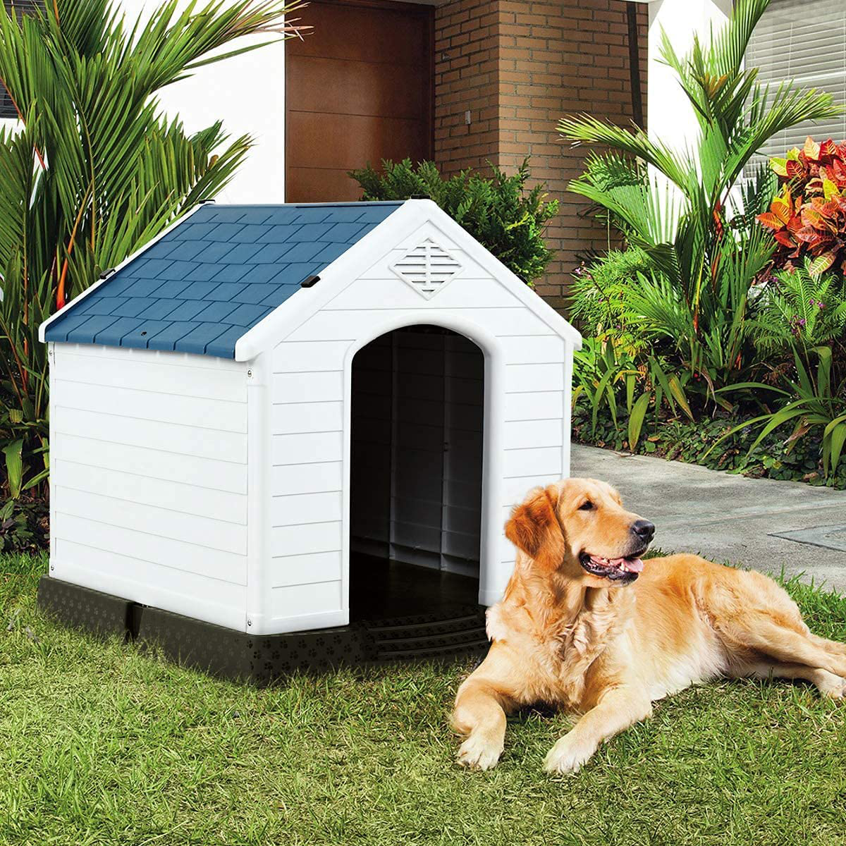 Giantex Dog House for Large Medium Dogs, Waterproof Plastic Dog Houses with Air Vents and Elevated Floor, Easy to Assemble, Outdoor Cat House Feeding Station Indoor Patio Backyard Dog Kennel House Animals & Pet Supplies > Pet Supplies > Dog Supplies > Dog Houses Giantex 32''H
