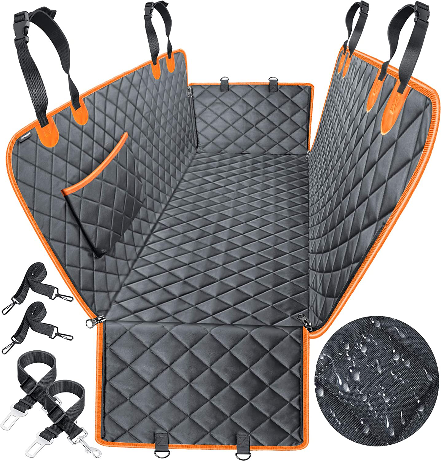 URPOWER Dog Seat Cover Car Seat Cover for Pets 100% Waterproof Pet Seat Cover Hammock 600D Heavy Duty Scratch Proof Nonslip Durable Soft Pet Back Seat Covers for Cars Trucks and Suvs Animals & Pet Supplies > Pet Supplies > Dog Supplies > Dog Treadmills URPOWER Black-Orange Standard