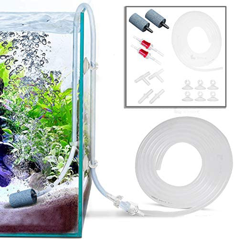 Rhinox Aquarium Airline Tubing Set, DIY CO2 Diffuser Kit, 6-Feet Airline Tubing, 2 Air Stones and Check Valves, 4 Connectors, 6 Suction Cups