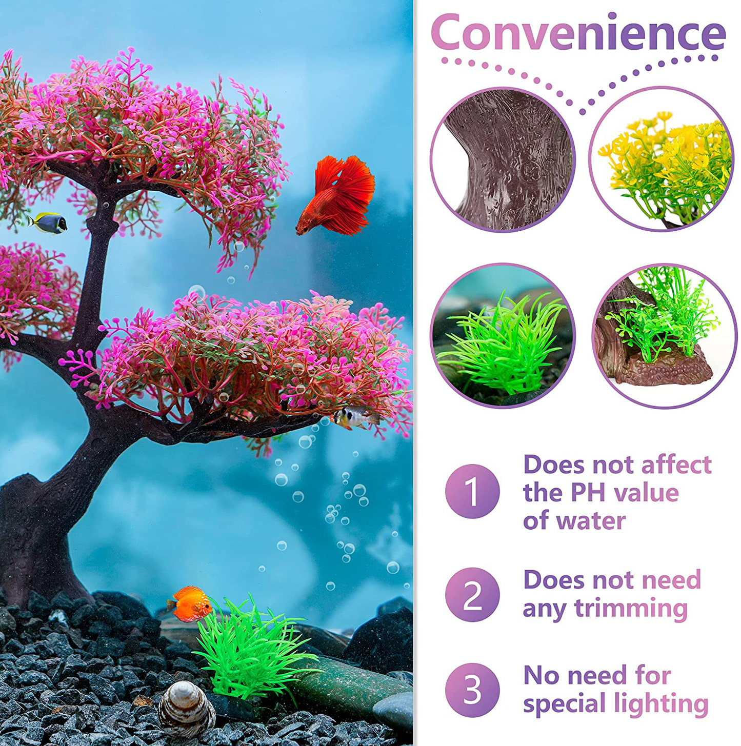 Aquarium Artificial Plastic Plants Decoration, Pink Cherry Blossom Tree & Grass Aquarium Decor, Goldfish Tank Decorations Set, Betta Fish Tank Hides Complete Tree Decoration Kit(Pink Animals & Pet Supplies > Pet Supplies > Fish Supplies > Aquarium Decor Ameliade