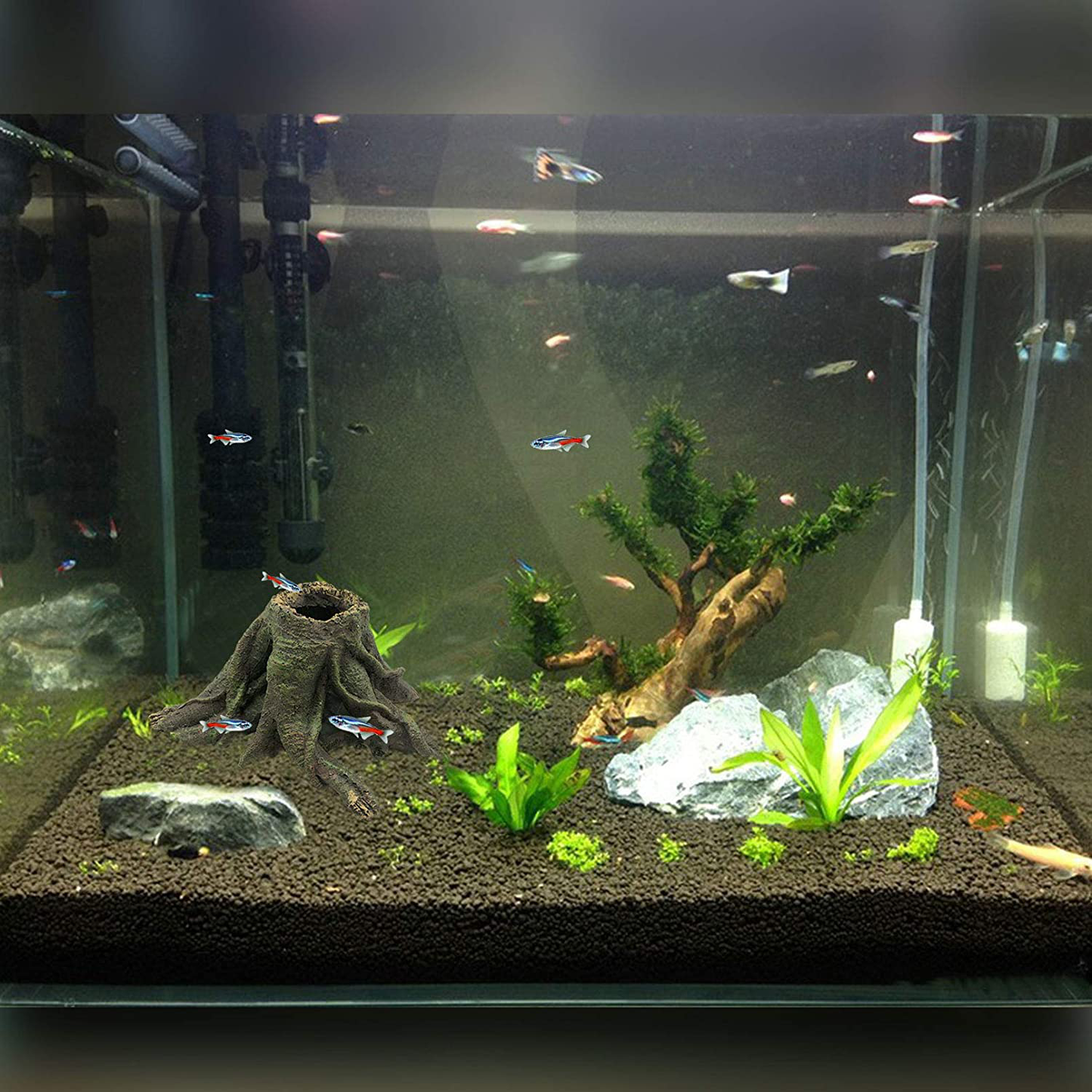 PINVNBY Resin Hollow Tree Stump Decorations Reptile Tree Trunk Habitat Lizard Hideouts Cave Bendable Jungle Vines Ornament Aquarium Accessories for Chameleon,Snake,Gecko and Hermit Crabs Animals & Pet Supplies > Pet Supplies > Fish Supplies > Aquarium Decor PINVNBY