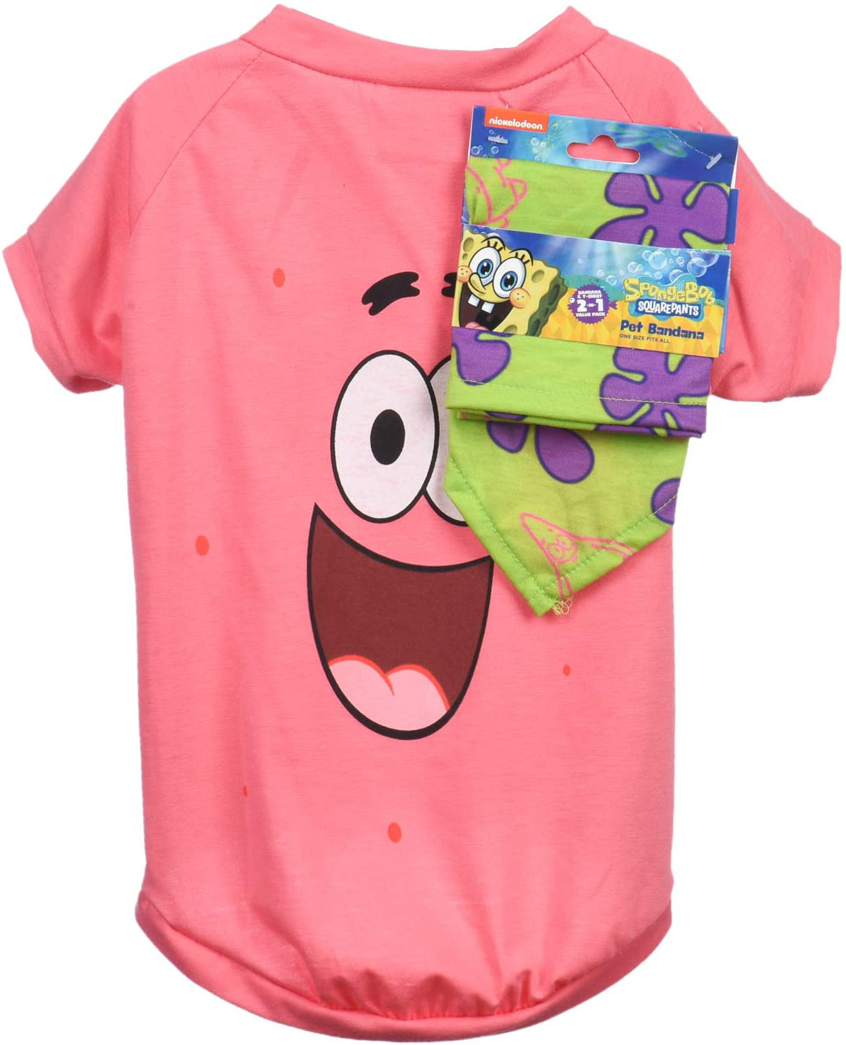Spongebob Squarepants for Pets Nickelodeon Shirt for Dogs & Bandana Combo | Soft and Comfortable Spongebob Clothes for Dogs- Lightweight T Shirt & Dog Bandana Animals & Pet Supplies > Pet Supplies > Cat Supplies > Cat Apparel SpongeBob SquarePants for Pets Patrick 1 Small