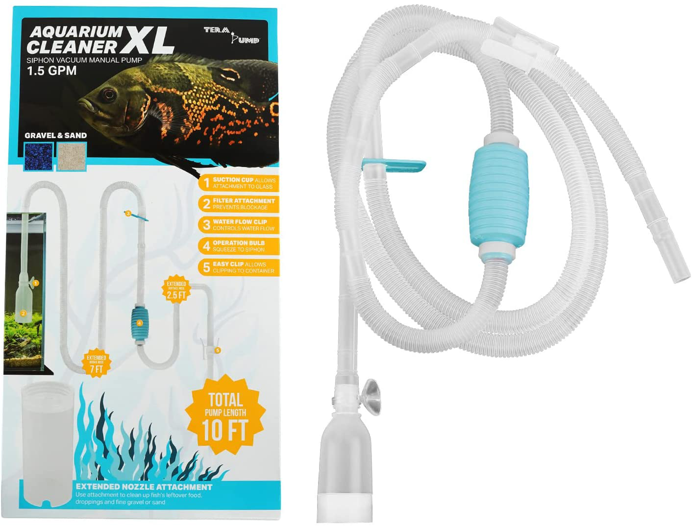 TERAPUMP Genuine Aquarium Pond Fish Tank Cleaner Long Nozzle Water Changer Flow Controller BPA Free Animals & Pet Supplies > Pet Supplies > Fish Supplies > Aquarium Gravel & Substrates TERAPUMP X-Large