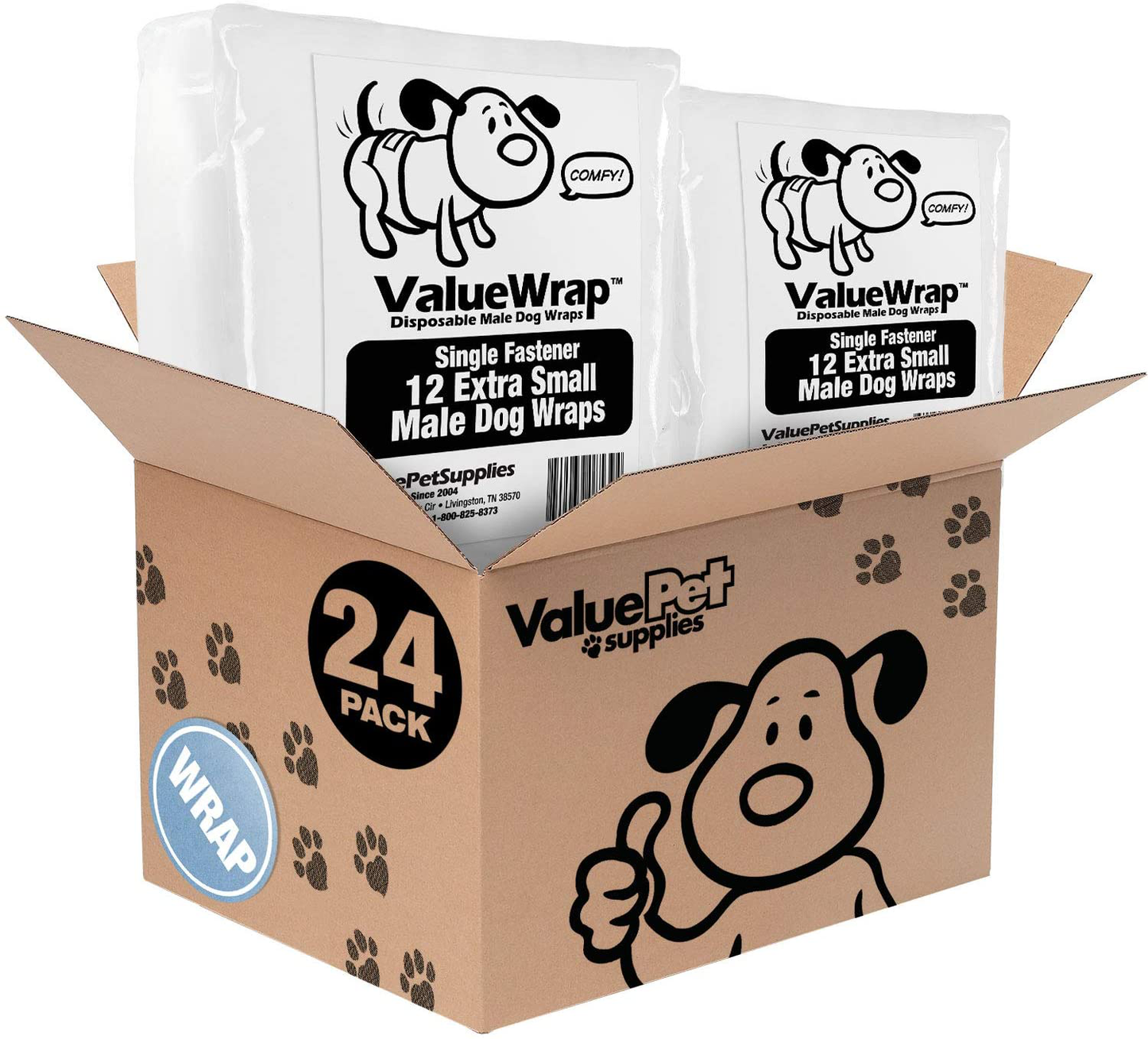 Valuewrap Disposable Male Dog Diapers, 1-Tab, 24 Count - Male Wraps, Incontinence, Snag-Free Fastener, Leak Protection, Wetness Indicator Animals & Pet Supplies > Pet Supplies > Dog Supplies > Dog Diaper Pads & Liners ValueWrap Unscented X-Small