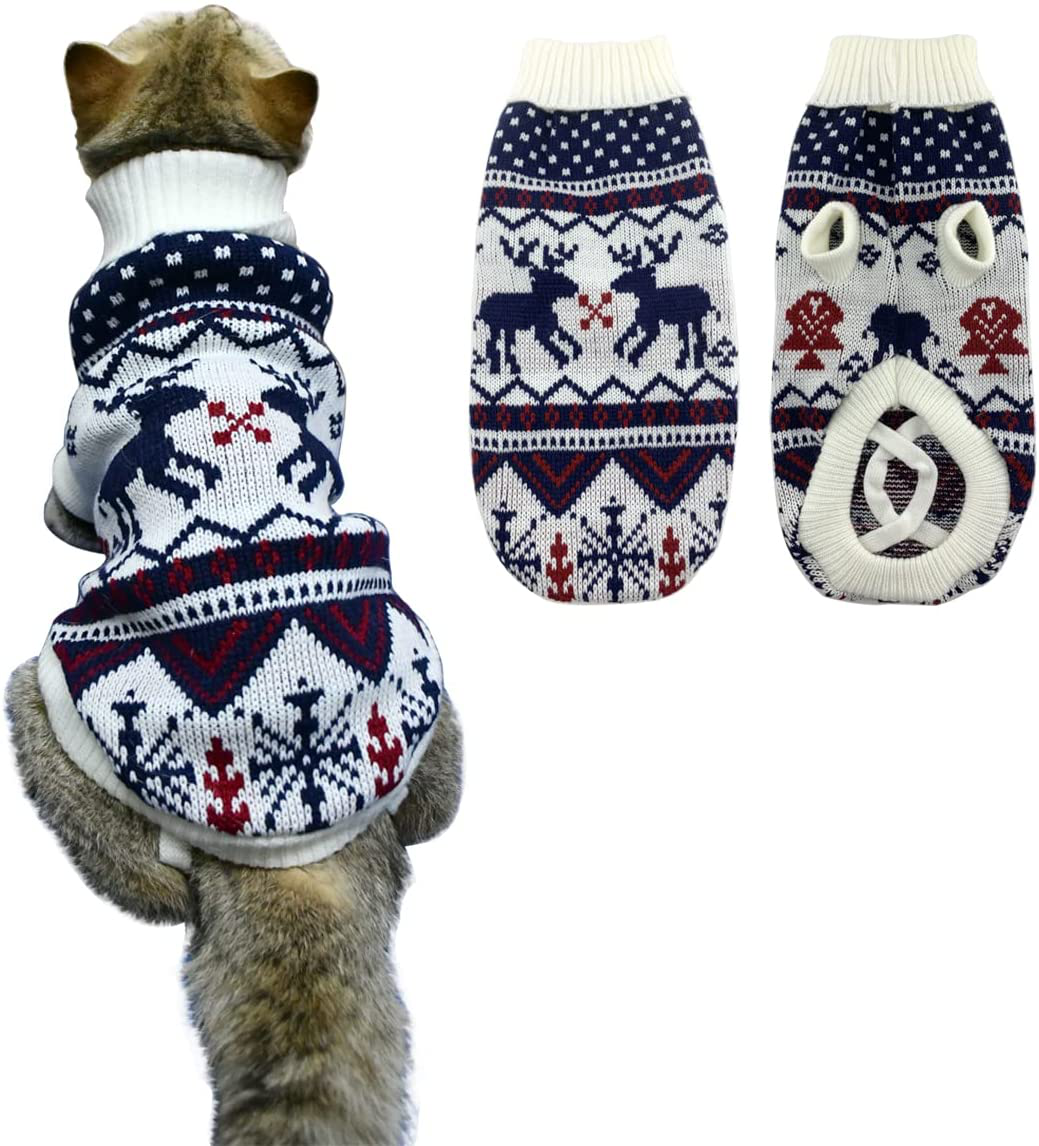 Vehomy Christmas Dog Sweater Xmas Dog Cat Winter Clothes Xmas Kitten Turtleneck Pullover Knitwear with Christmas Tree Reindeers Snowflakes Pattern Puppy Warm Sweater for Kittens Small Dogs Animals & Pet Supplies > Pet Supplies > Cat Supplies > Cat Apparel Vehomy X-Large