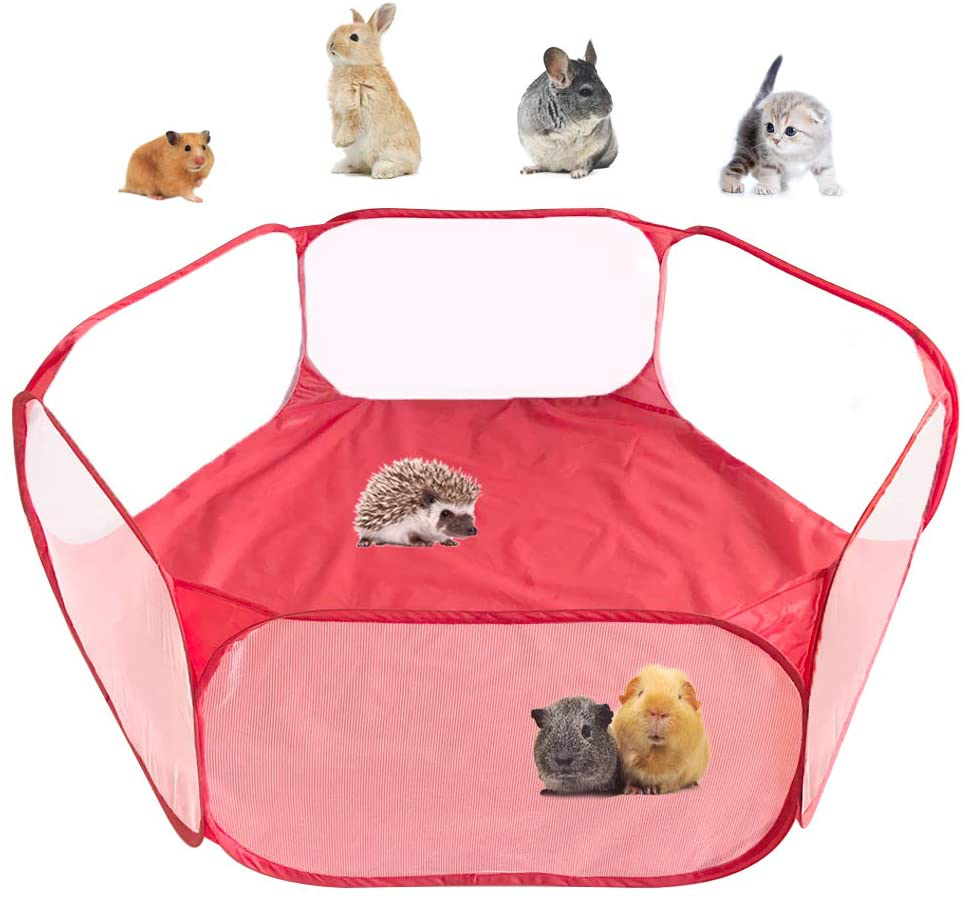 Amakunft Small Animals C&C Cage Tent, Breathable & Transparent Pet Playpen Pop Open Outdoor/Indoor Exercise Fence, Portable Yard Fence for Guinea Pig, Rabbits, Hamster, Chinchillas and Hedgehogs Animals & Pet Supplies > Pet Supplies > Small Animal Supplies > Small Animal Habitat Accessories Amakunft Red