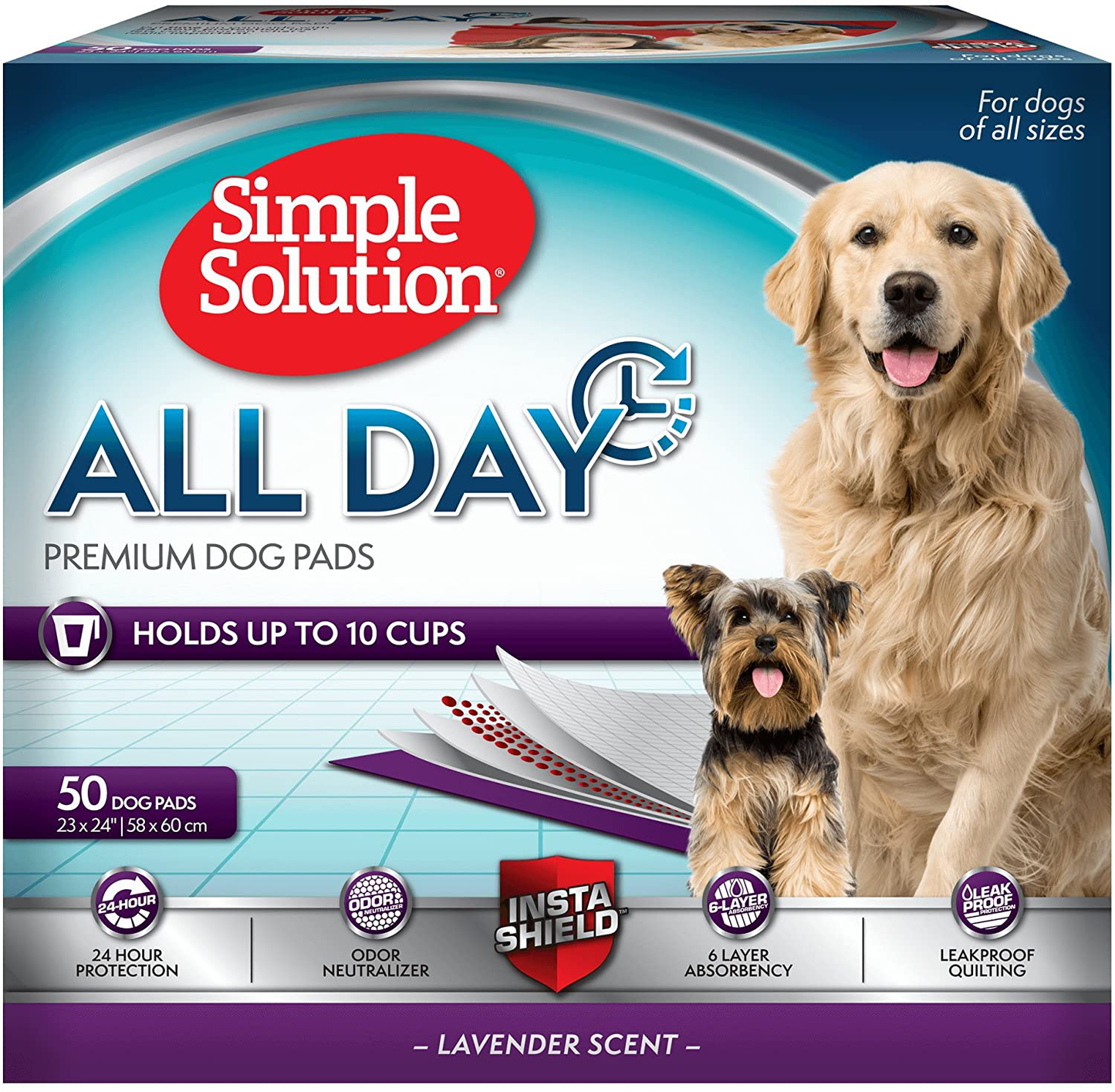 Simple Solution 6-Layer All Day Premium Dog Pads | Lavender Scent | 23 X 24 100 Pads Animals & Pet Supplies > Pet Supplies > Dog Supplies > Dog Kennels & Runs Simple Solution 50 ct
