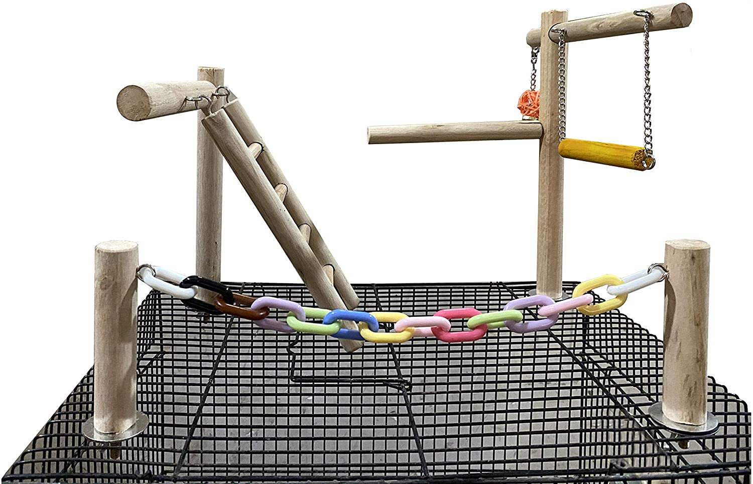 MINORPET Bird Cage Top Play Stand Ladder Swing Perches Stands Wood