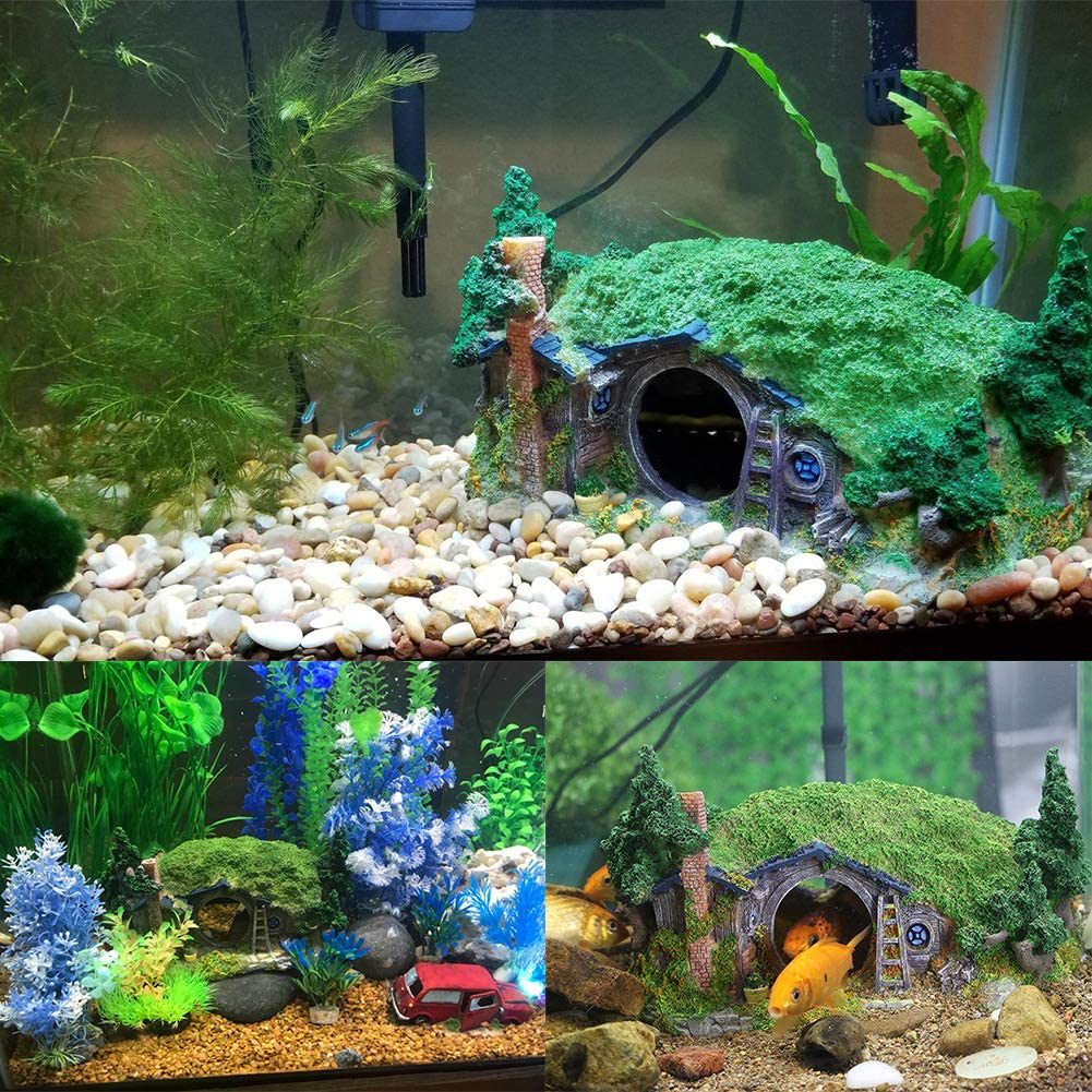 Ulifery Aquarium Decoration Hobbit House Cave for Betta Hiding Reptile Hole House Shelter Fish Tank Ornament Rockery Landscaping Animals & Pet Supplies > Pet Supplies > Fish Supplies > Aquarium Decor Ulifery