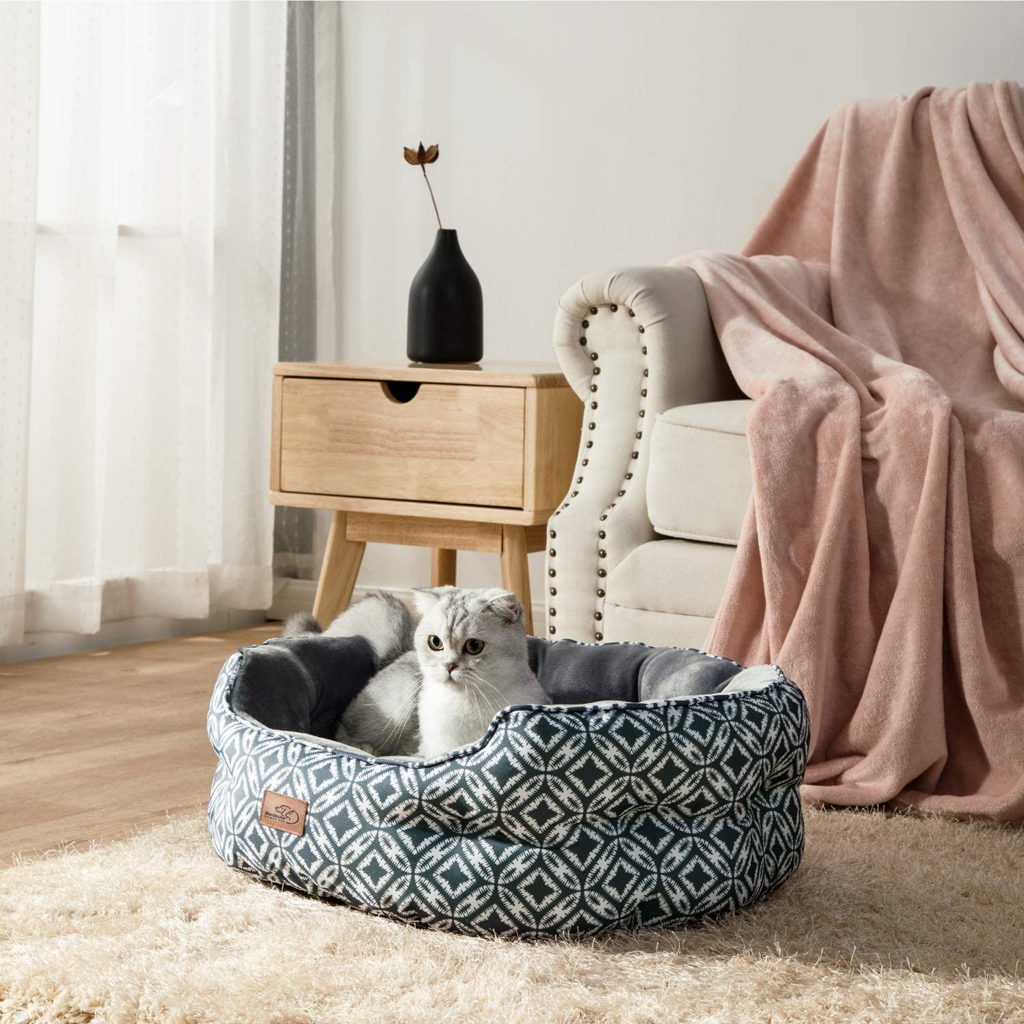 Bedsure Small Dog Bed for Small Dogs Washable - Cat Bed for Indoor Cats, round Super Soft Plush Flannel Puppy Beds, Slip-Resistant Oxford Bottom, Coin Print Grey Animals & Pet Supplies > Pet Supplies > Dog Supplies > Dog Beds Bedsure