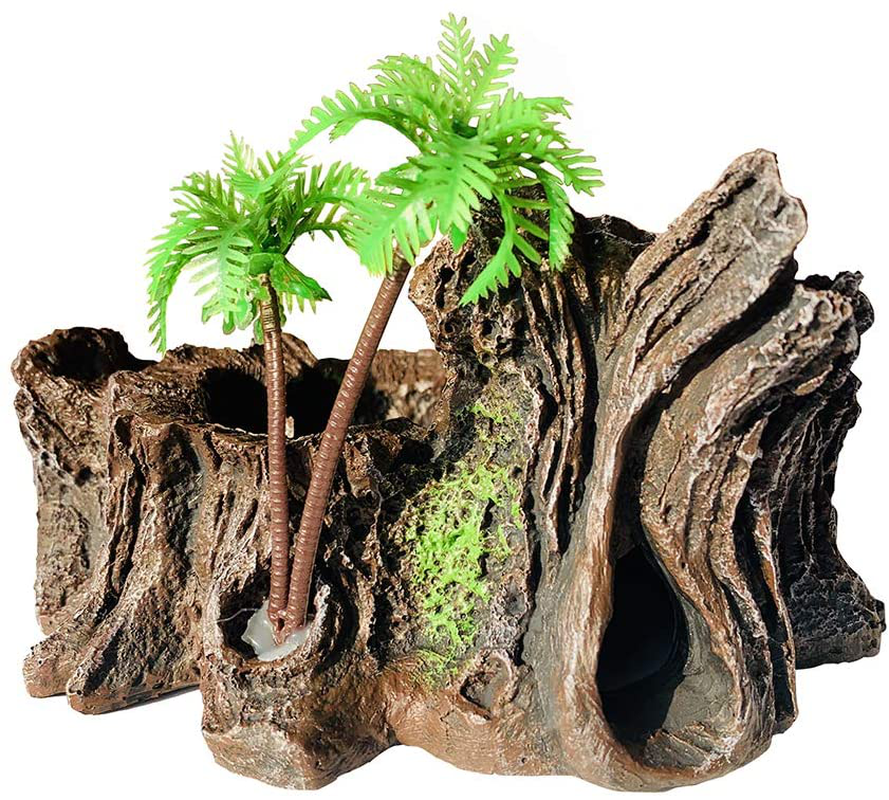 PINVNBY Resin Reptile Platform Artificial Tree Trunk Reptile Tank Decor Food Water Dish Bowl for Bearded Dragon,Lizard, Gecko, Water Frog,Snake Animals & Pet Supplies > Pet Supplies > Reptile & Amphibian Supplies > Reptile & Amphibian Substrates PINVNBY   