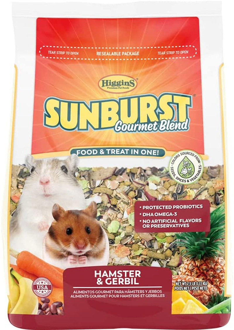 Higgins 2 Pack Sunburst Gourmet Hamster & Gerbil Food. 2.5 Lb. Ea. Hamster Food, Gerbil Food 2 Bags 5 Pounds Total Animals & Pet Supplies > Pet Supplies > Small Animal Supplies > Small Animal Food Higgins