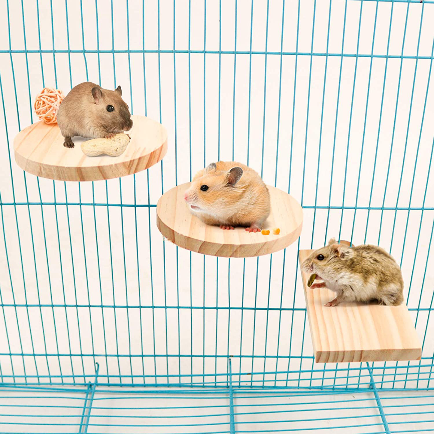 Squirrel Gerbil Chinchilla and Dwarf Hamster L-Shaped round Hole Wooden Platform, 3 Pieces of Natural Hamster Standing Platform Chinchilla Cage Accessories, Birds Parrots Activity Playground Animals & Pet Supplies > Pet Supplies > Small Animal Supplies > Small Animal Habitat Accessories Roundler