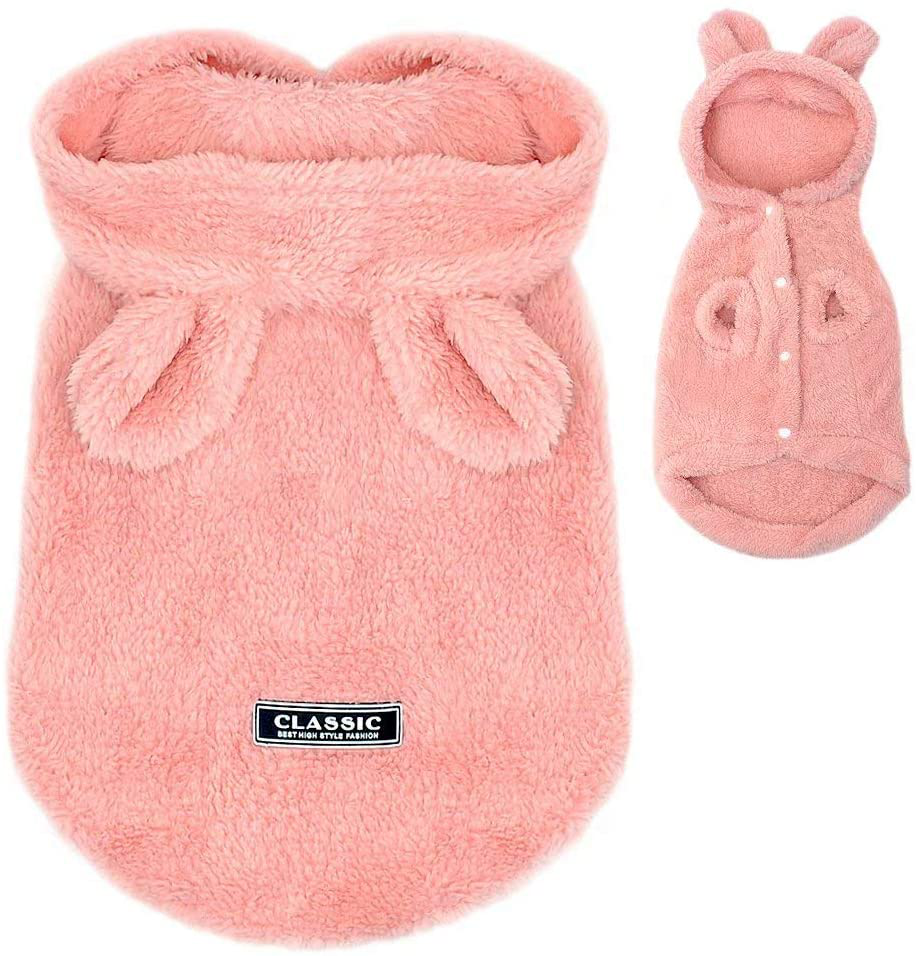 PET ARTIST Winter Warm Small Dog Pajamas Coats for Puppy,Cute Rabbit Design Pet PJS Jumpsuit,Soft Fleece Hoodie Clothes for Chihuahua Yorkie Poodles Animals & Pet Supplies > Pet Supplies > Cat Supplies > Cat Apparel PET ARTIST Pink Chest:12.5’’,Back Length:8.5’’