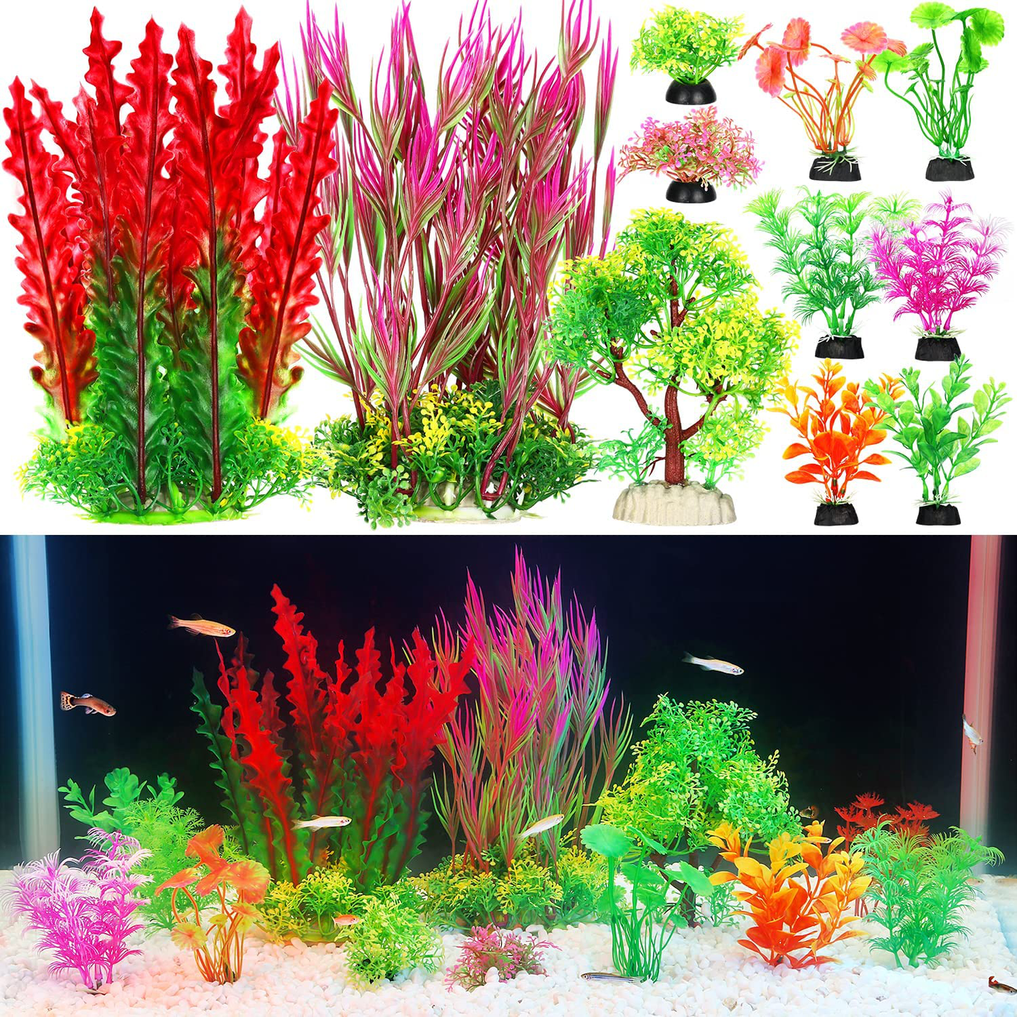 Fish Tank Decorations, Aquarium Decor Accessories Set with Artificial Plastic Plants and Fish Cave Hideouts Small Ornaments Animals & Pet Supplies > Pet Supplies > Fish Supplies > Aquarium Decor Borlech Plants Set ( 13 Pack ) Red