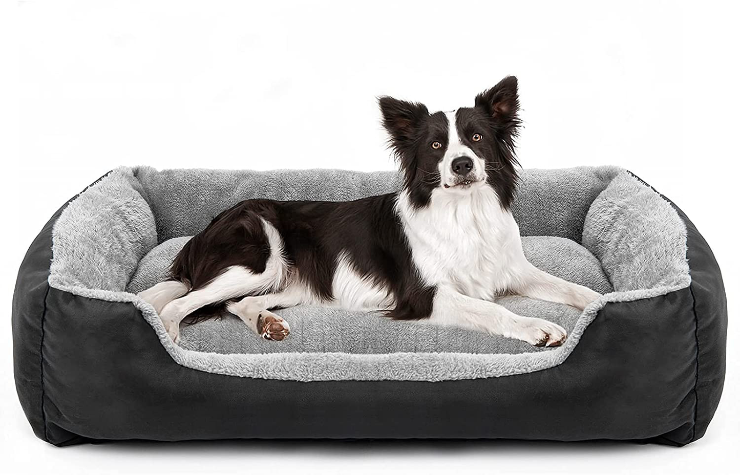 Dog Bed, Dog Bed for Medium Dogs, Washable Rectangular Pet Bed with Warm Breathable, Bottom with Soft Cotton and Coral Fleece Animals & Pet Supplies > Pet Supplies > Dog Supplies > Dog Beds Teodty Black L(31'' x 26'')