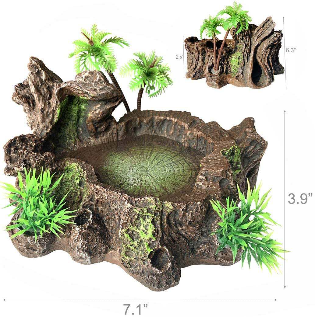 PINVNBY Resin Reptile Platform Artificial Tree Trunk Reptile Tank Decor Food Water Dish Bowl for Bearded Dragon,Lizard, Gecko, Water Frog,Snake Animals & Pet Supplies > Pet Supplies > Reptile & Amphibian Supplies > Reptile & Amphibian Substrates PINVNBY