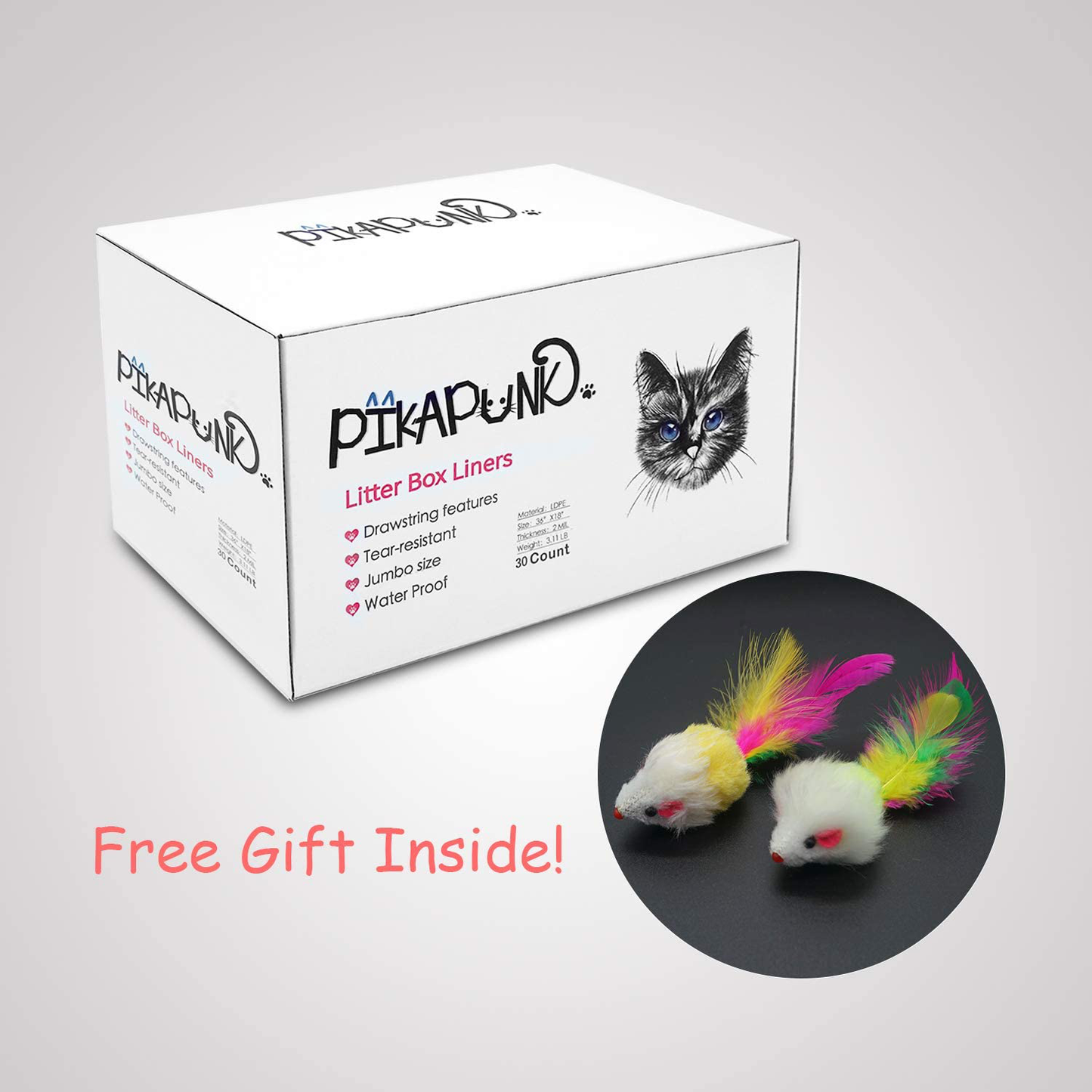 PIKAPUNK Cat Litter Box Liners 30 Count Jumbo Size Litter Liners Drawstring Pet Waste Bags Trash Bags Scented Cat Litter Liners Scratch and Tear Resistant Durable Litter Box Liners 36 X 18 Inches (Scented) Animals & Pet Supplies > Pet Supplies > Cat Supplies > Cat Litter Box Liners PIKAPUNK