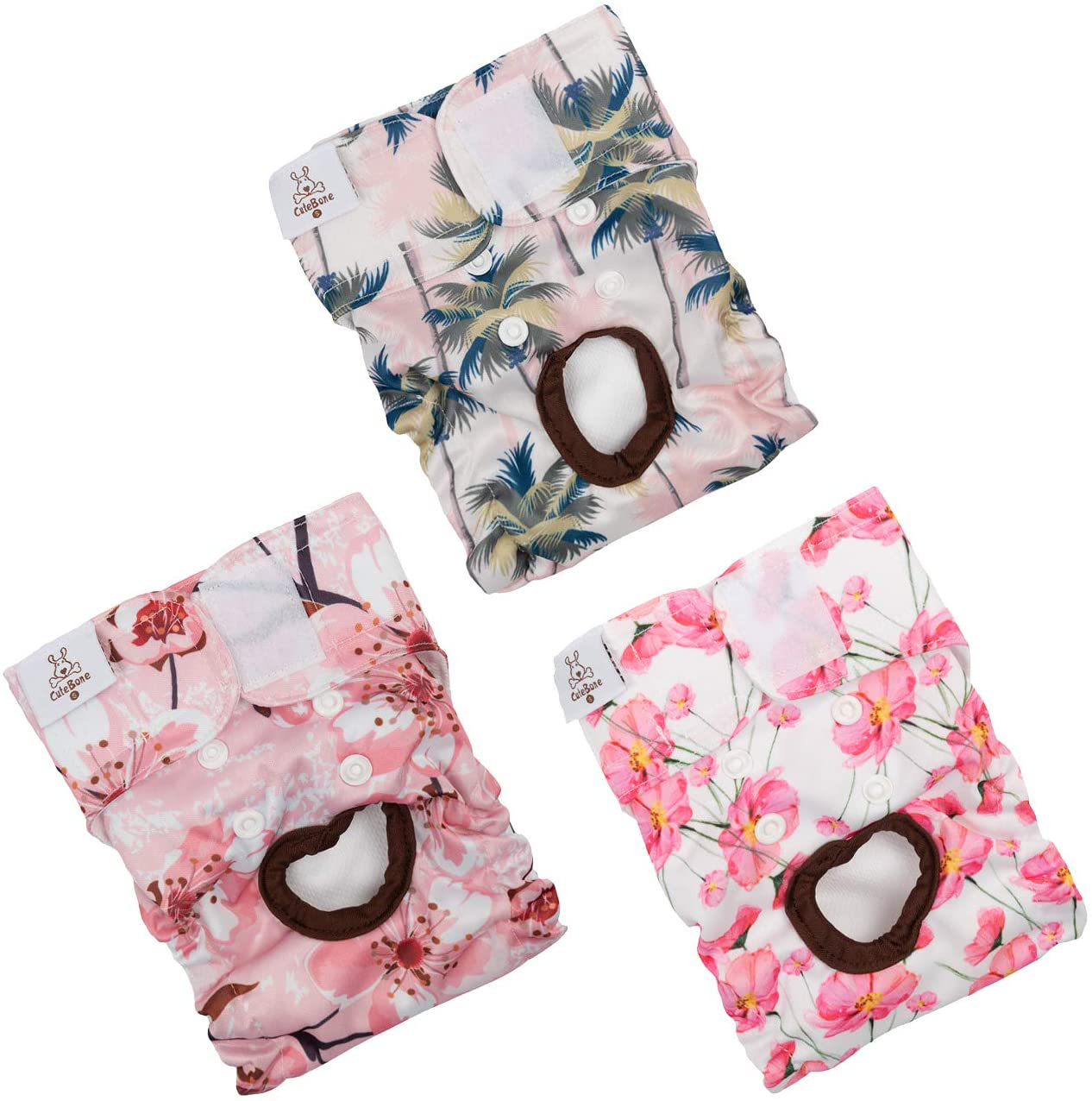 Cutebone Dog Diapers Female Reusable 3 Pack for Doggie in Heat, Washable Dog Pants Animals & Pet Supplies > Pet Supplies > Dog Supplies > Dog Diaper Pads & Liners CuteBone #3 - Floral 3pcs XS