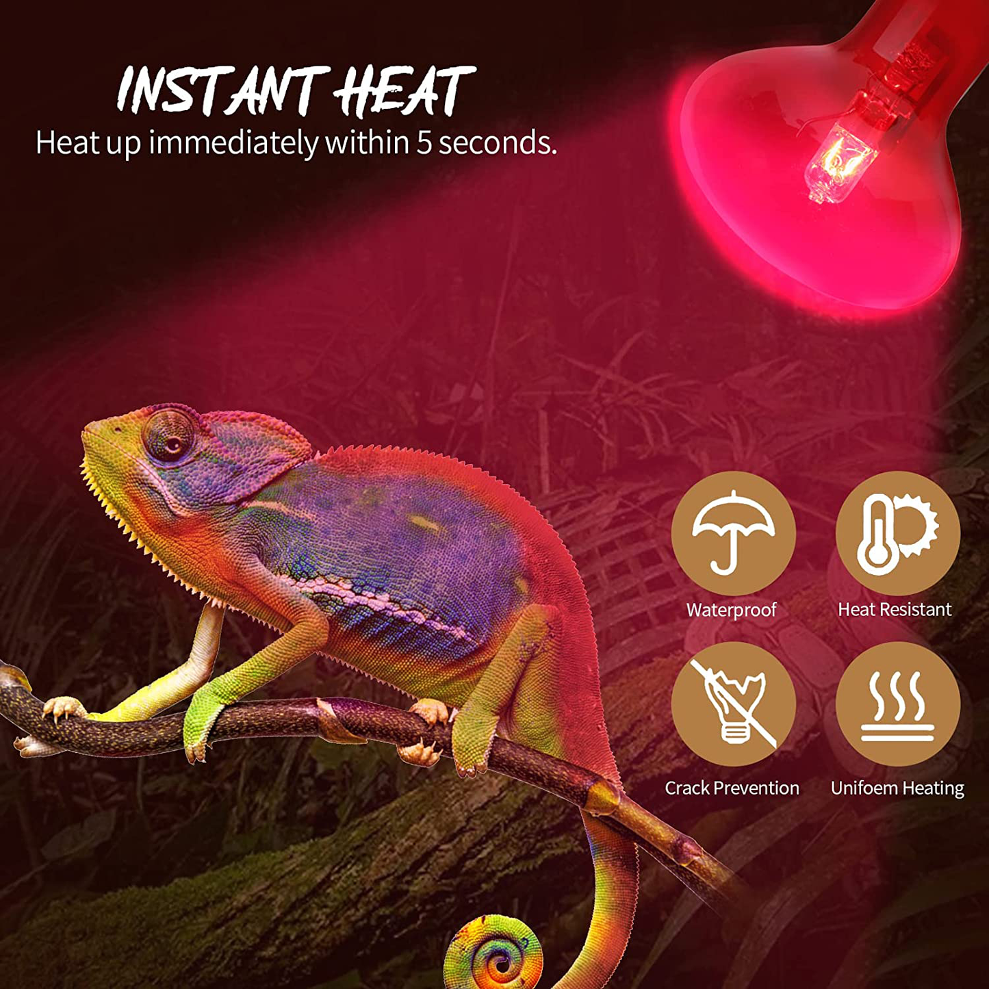Aomryom 100W 2 Pack Infrared Heat Lamp Bulb Red Light Heat Bulbs for Pet Lizards Bearded Dragons Chameleons Snakes Reptiles & Amphibians Animals & Pet Supplies > Pet Supplies > Reptile & Amphibian Supplies > Reptile & Amphibian Habitat Heating & Lighting AOMRYOM