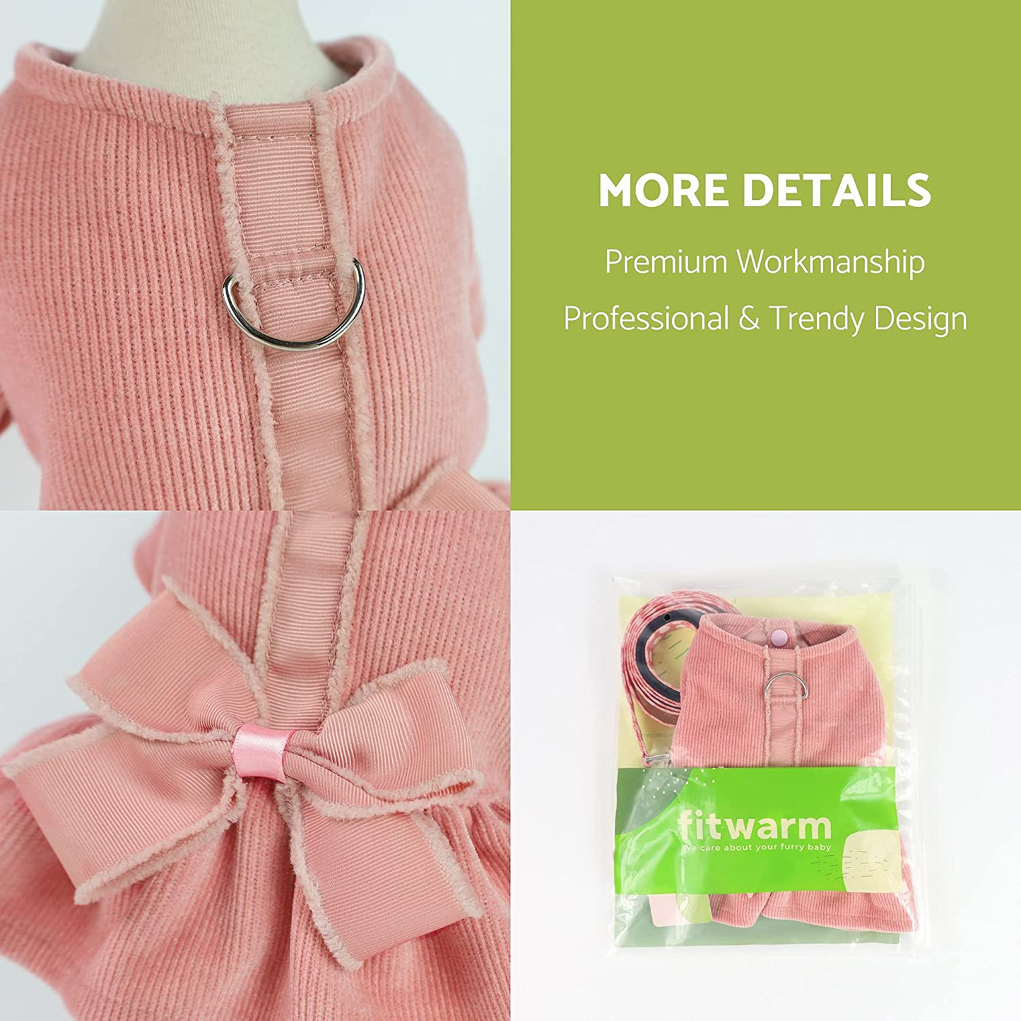 Fitwarm Dog Harness Dress with Leash Set Comfy Puppy Girl Skirt Doggy One-Piece with D Ring Pet Clothes for Walk Doggie Outfits Cat Apparel Animals & Pet Supplies > Pet Supplies > Dog Supplies > Dog Apparel Fitwarm