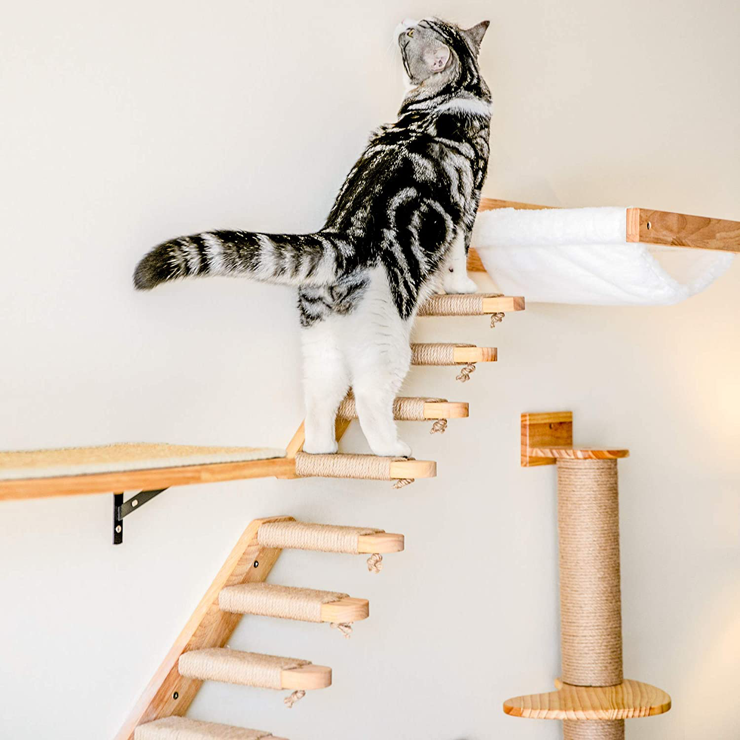 FUKUMARU Cat Climbing Shelf Wall Mounted, Four Step Cat Stairway with Jute Scratching for Cats Perch Platform Supplies Animals & Pet Supplies > Pet Supplies > Cat Supplies > Cat Furniture FUKUMARU   