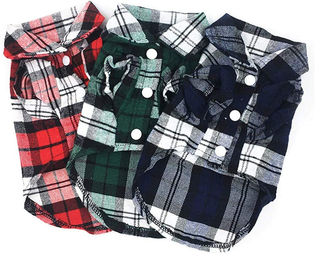 COUTUDI Pet Basic Plaid Shirt Little Puppy T-Shirt Clothes Small Dog Plaid Polo Clothes Shirt Cat T-Shirt Puppy Supplies for All Seasons Animals & Pet Supplies > Pet Supplies > Dog Supplies > Dog Apparel CT COUTUDI