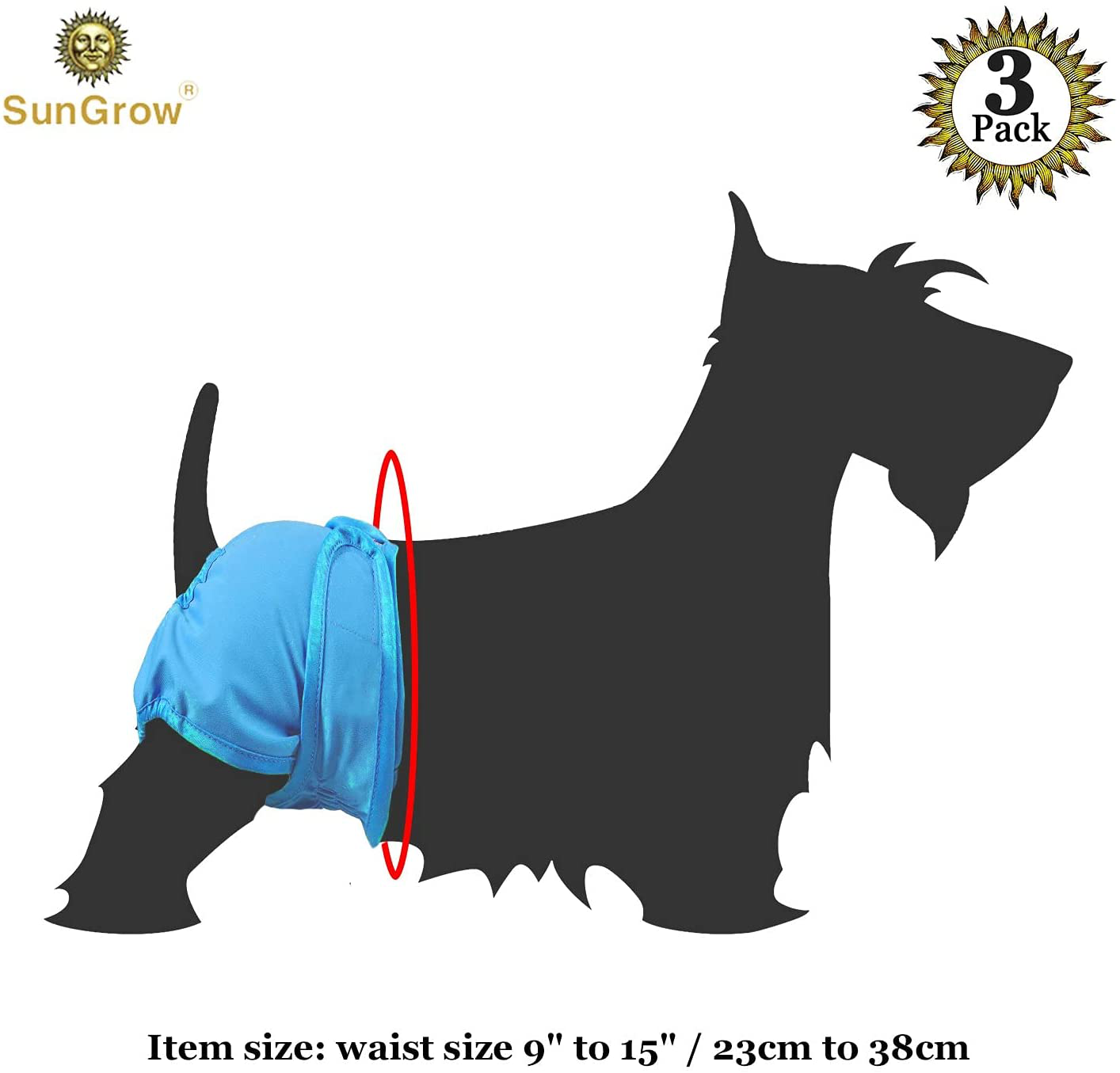 Sungrow Washable Dog Diapers, Fits 9-15 Inches Waist, Reusable, Easy to Use, Pack of 3 Animals & Pet Supplies > Pet Supplies > Dog Supplies > Dog Diaper Pads & Liners SunGrow