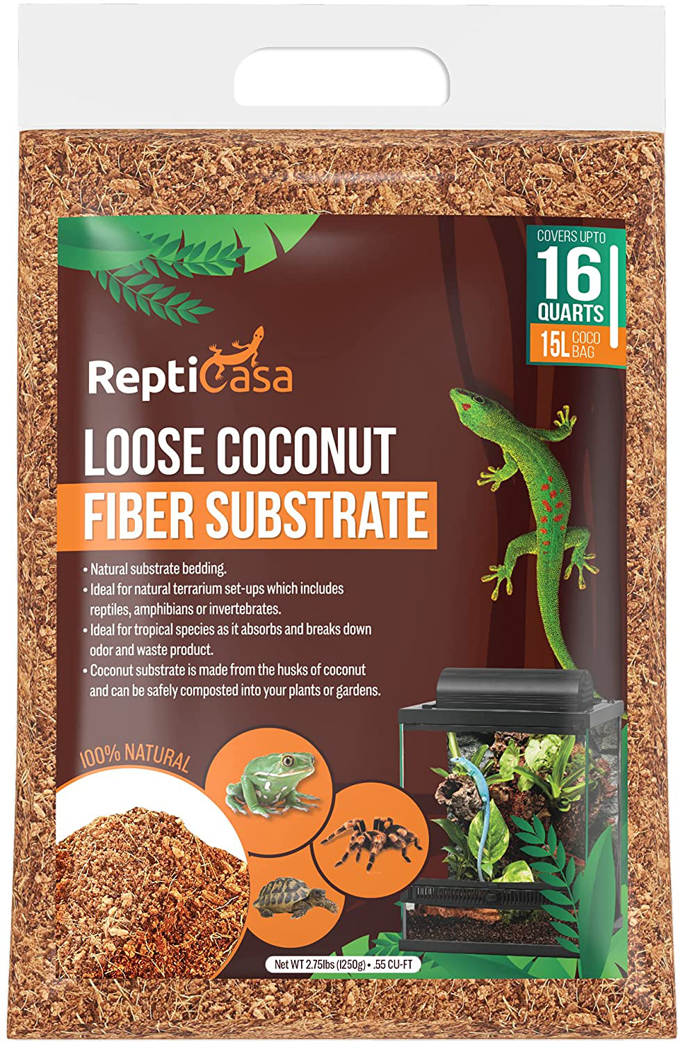 Repticasa Loose Coconut Substrate Husk Fibers, 16 Quarts Bag, Clean Natural Terrarium Bedding for Reptiles, Amphibians, or Invertebrates, Waste, Liquid and Odor Absorbent Animals & Pet Supplies > Pet Supplies > Reptile & Amphibian Supplies > Reptile & Amphibian Substrates ReptiCasa