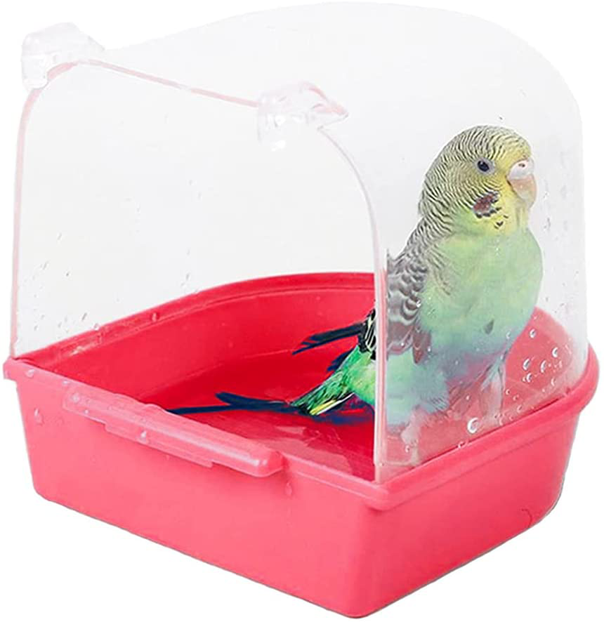 AYUBOOM Clear Bird Bath for Cage Bird Cage Accessories Hanging Bird Tub for Small Bird Cockatiel, Conure, Parakeet, Blue, by Ayuboom Blue Animals & Pet Supplies > Pet Supplies > Bird Supplies > Bird Cage Accessories AYUBOOM Pink
