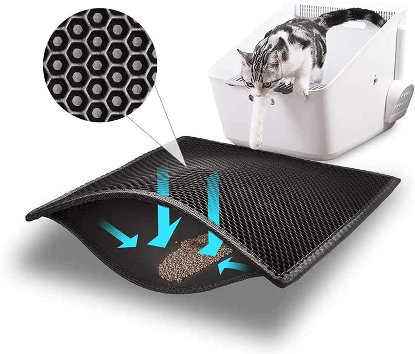 Bull-O Cat Litter Mat Litter Trapper Size 24” X 15”, Honeycomb Double-Layer Design Waterproof Urine Proof Material, 2-Layer Sifting Easy Clean Scatter Control Animals & Pet Supplies > Pet Supplies > Cat Supplies > Cat Litter Box Mats Bulkniu black 24*15
