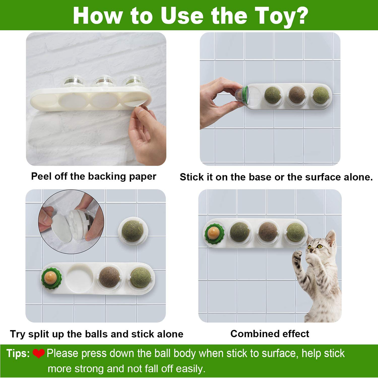 Malier 4 PCS Cat Kitten Toys, Edible Catnip Silvervine Ball Cat Toys for Indoor Cats Lick, Safe Healthy Rotatable Balls Treats Cat Chew Toys Cat Wall Treats Toys Animals & Pet Supplies > Pet Supplies > Cat Supplies > Cat Toys Malier