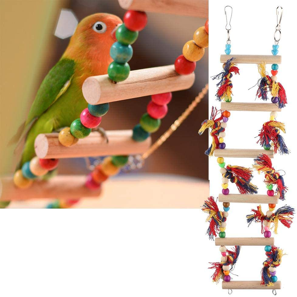 HEEPDD Parrot Hanging Ladder Toys, Bird Nature Wood Chewing Playthings Parakeets Conures Hanging Swinging Standing Perch Cage Accessory for Small and Medium-Sized Parrots Animals & Pet Supplies > Pet Supplies > Bird Supplies > Bird Ladders & Perches HEEPDD