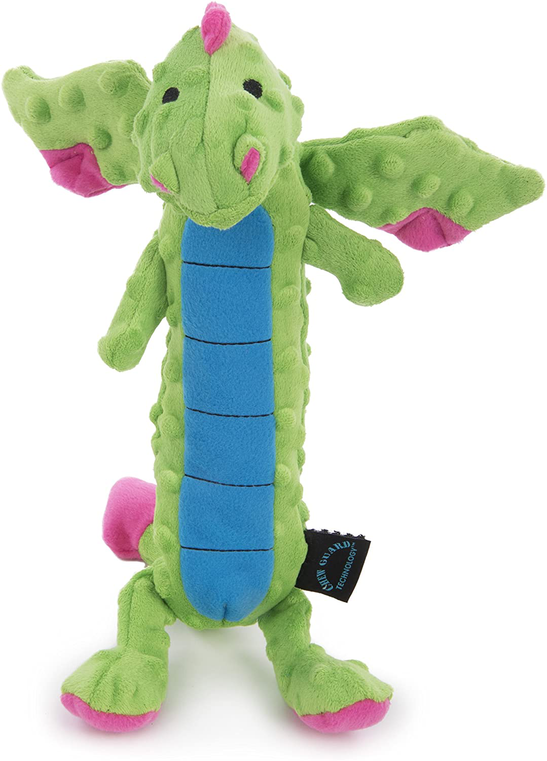 Godog Dragons Skinny Squeaker Dog Toy Soft Durable Plush Chew