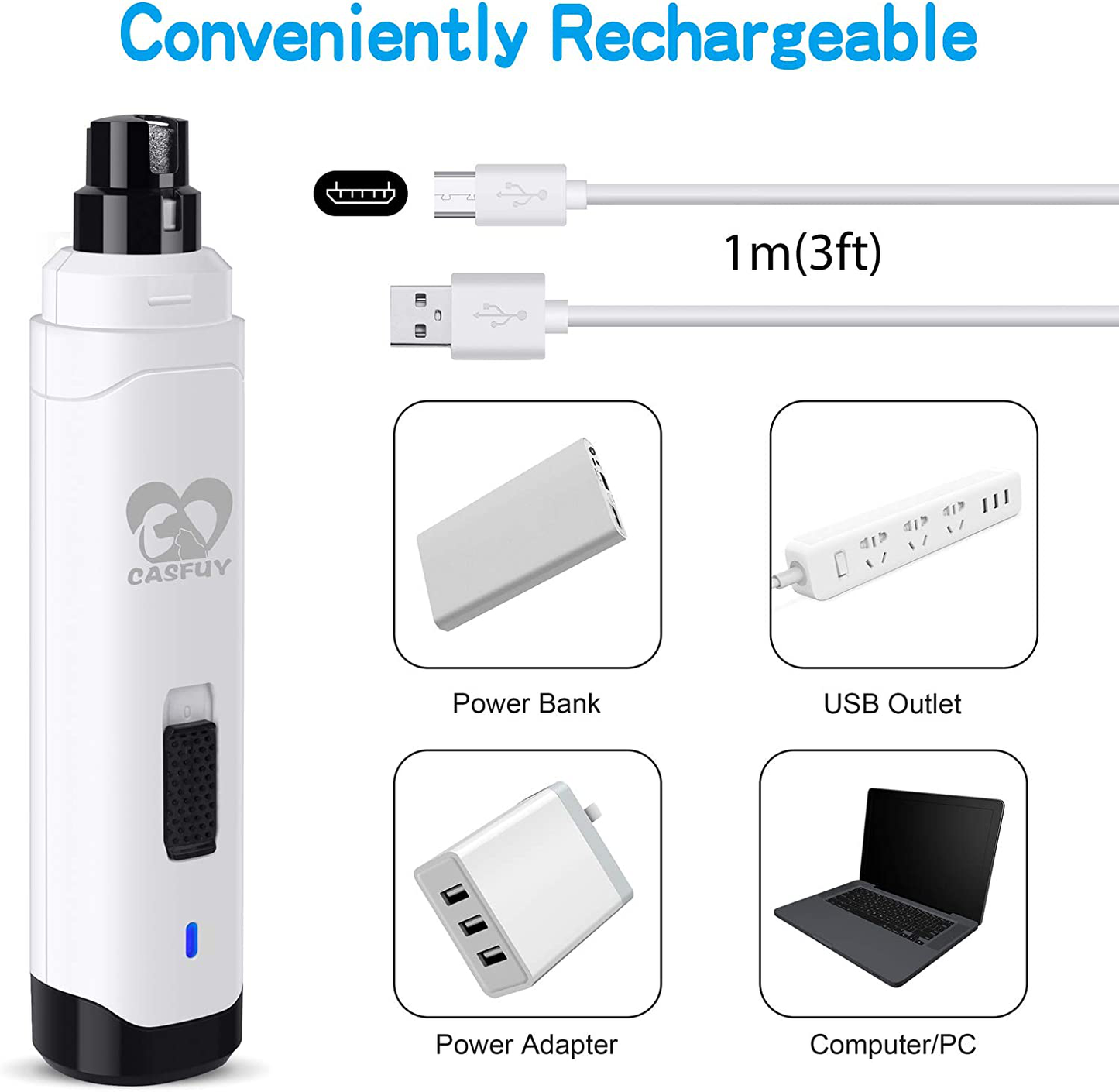 Casfuy Dog Nail Grinder Upgraded - Professional 2-Speed Electric Rechargeable Pet Nail Trimmer Painless Paws Grooming & Smoothing for Small Medium Large Dogs & Cats Animals & Pet Supplies > Pet Supplies > Bird Supplies > Bird Treats Casfuy