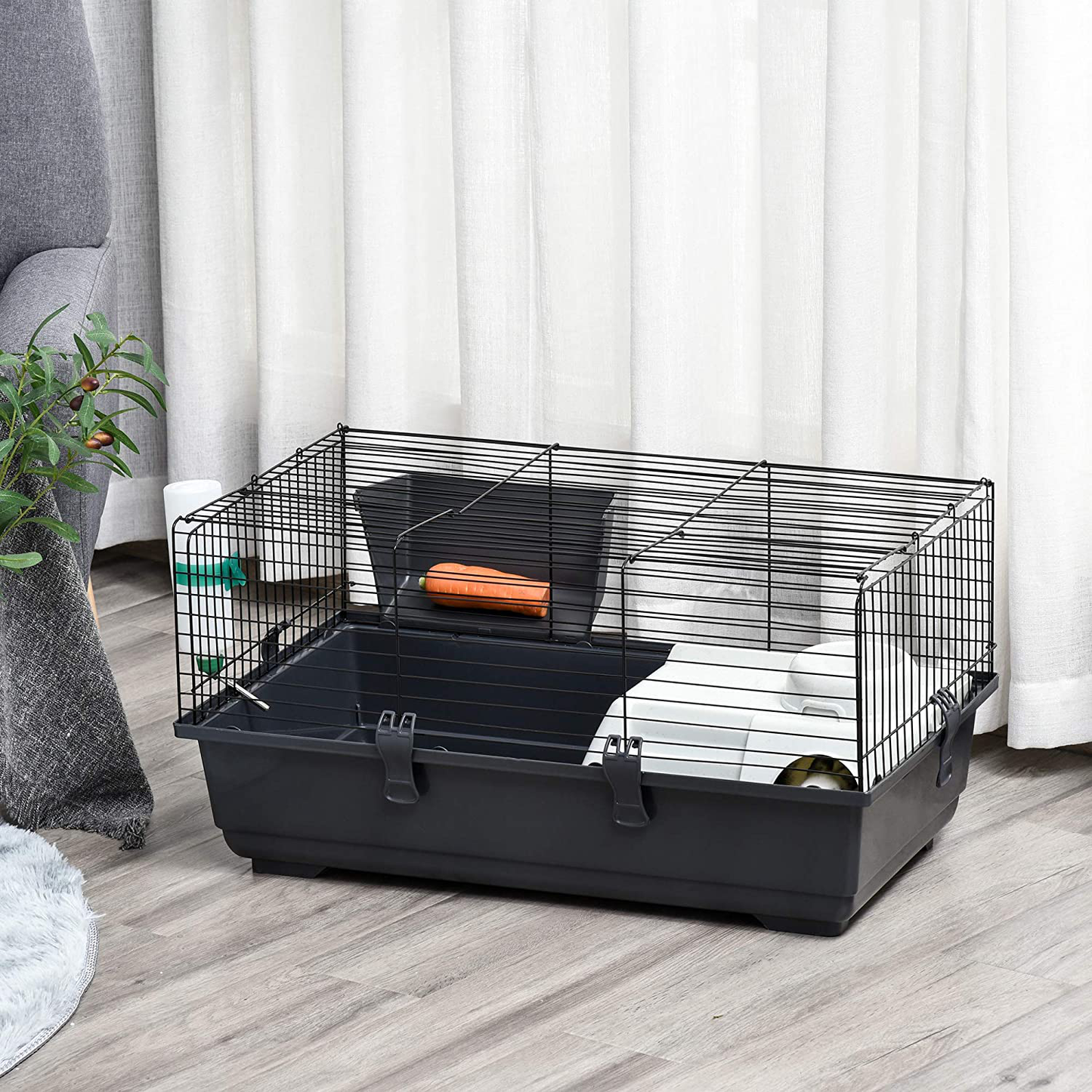 Pawhut Small Animal Cage Deluxe Pet Habitat Rolling Rabbit Hutch for Bunny Guinea Pig Pet Mink Chinchilla with Detachable Stand Storage Shelf Accessories Animals & Pet Supplies > Pet Supplies > Small Animal Supplies > Small Animal Habitats & Cages PawHut